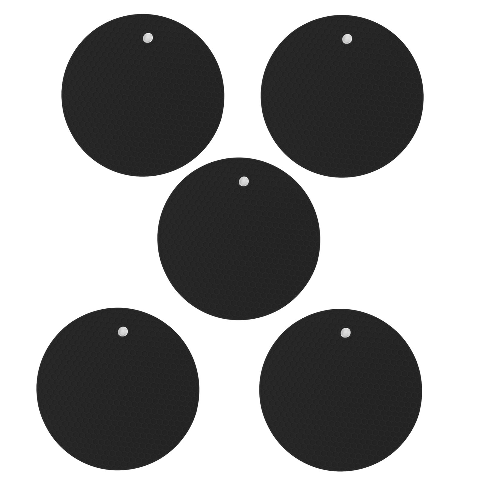 5PCS Silicone Trivet Mats Round Multipurpose Heat Resistant Non Slip Pads Pot Holders for Hot Pot Hot Dishes Black - Image 1