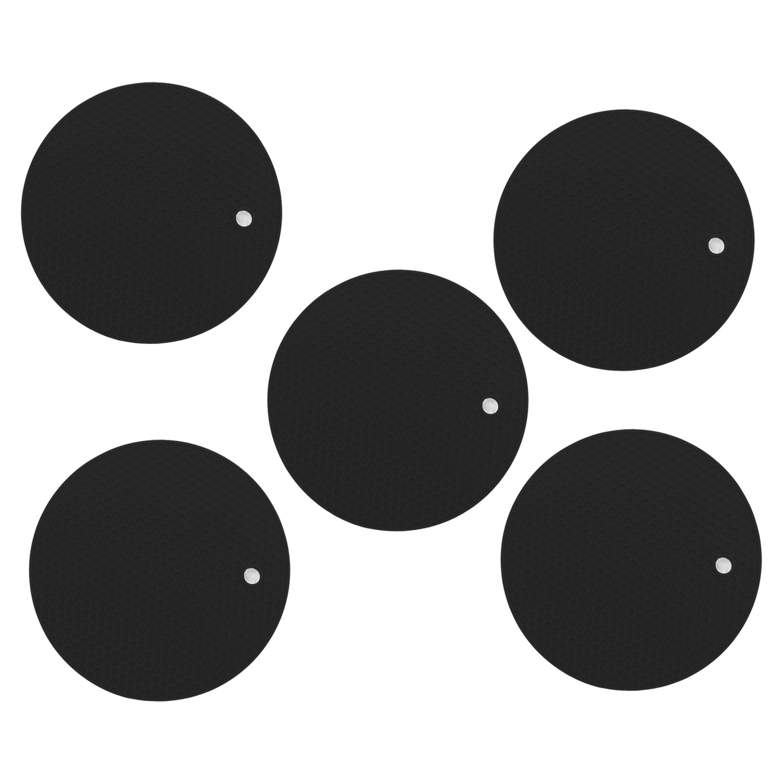 5PCS Silicone Trivet Mats Round Multipurpose Heat Resistant Non Slip Pads Pot Holders for Hot Pot Hot Dishes Black - Image 2