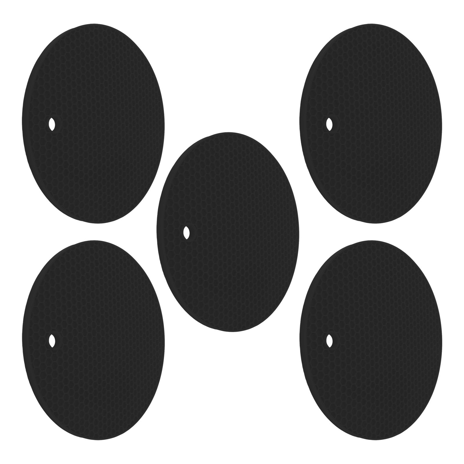 5PCS Silicone Trivet Mats Round Multipurpose Heat Resistant Non Slip Pads Pot Holders for Hot Pot Hot Dishes Black - Image 5