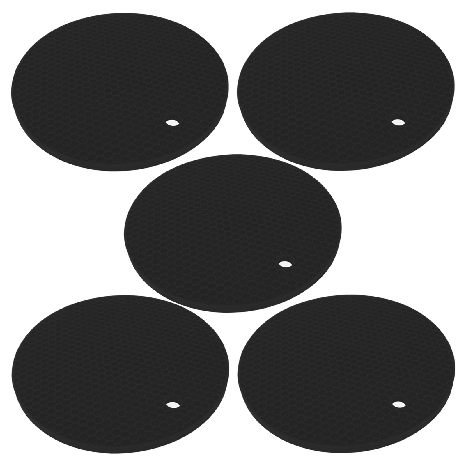 5PCS Silicone Trivet Mats Round Multipurpose Heat Resistant Non Slip Pads Pot Holders for Hot Pot Hot Dishes Black - Image 7