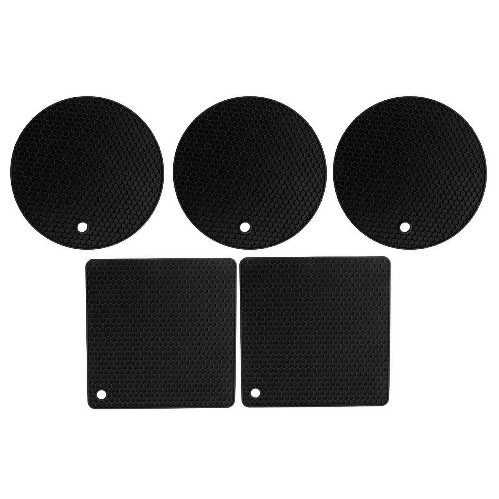 5Pcs Silicone Trivet Mat Square Round Honeycomb Hot Pad Non Slip Heat Resistant for Hot Plate Pans Kitchen Pots Black - Image 1