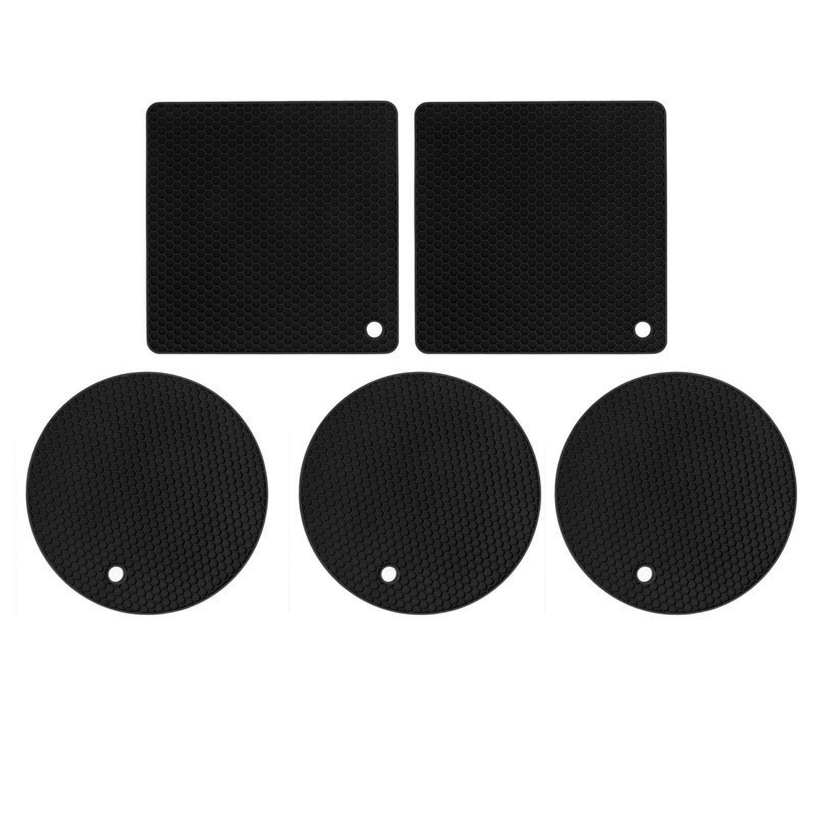 5Pcs Silicone Trivet Mat Square Round Honeycomb Hot Pad Non Slip Heat Resistant for Hot Plate Pans Kitchen Pots Black - Image 2