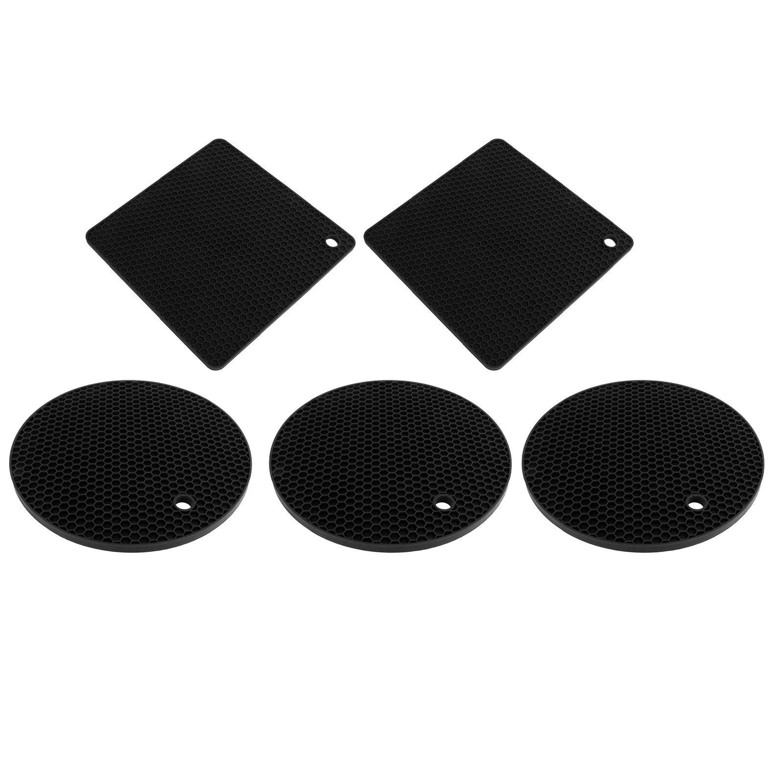 5Pcs Silicone Trivet Mat Square Round Honeycomb Hot Pad Non Slip Heat Resistant for Hot Plate Pans Kitchen Pots Black - Image 3
