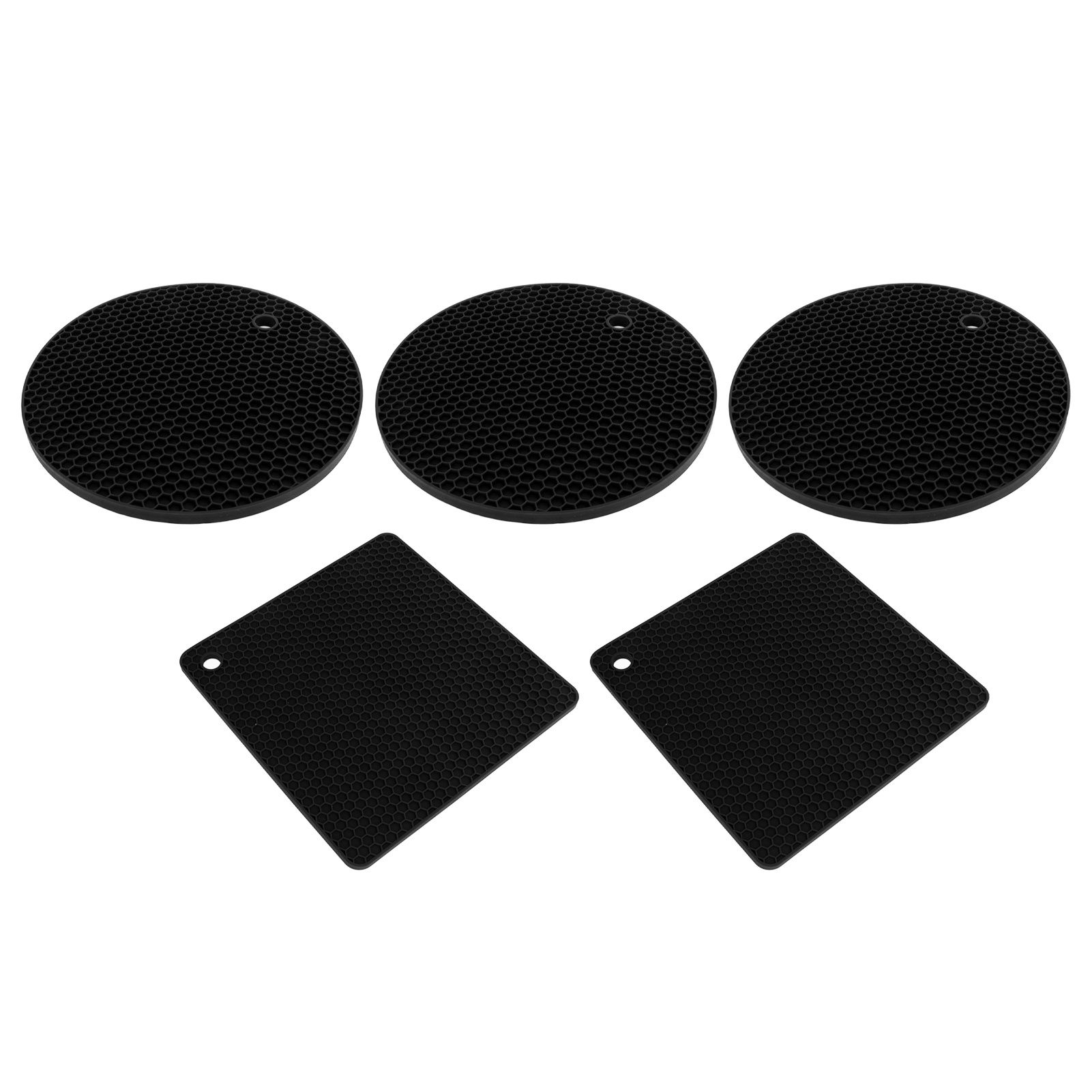 5Pcs Silicone Trivet Mat Square Round Honeycomb Hot Pad Non Slip Heat Resistant for Hot Plate Pans Kitchen Pots Black - Image 4