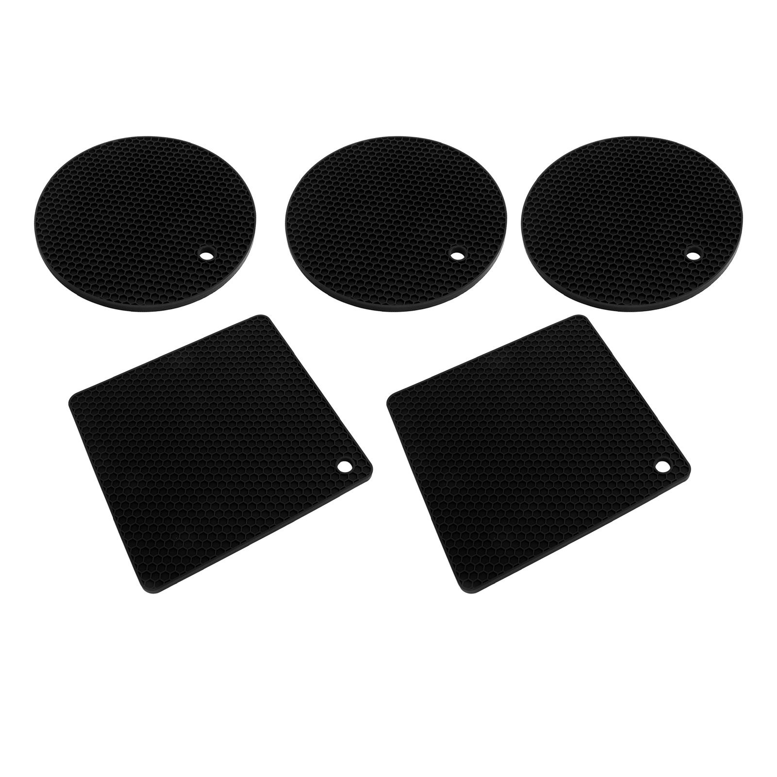 5Pcs Silicone Trivet Mat Square Round Honeycomb Hot Pad Non Slip Heat Resistant for Hot Plate Pans Kitchen Pots Black - Image 5