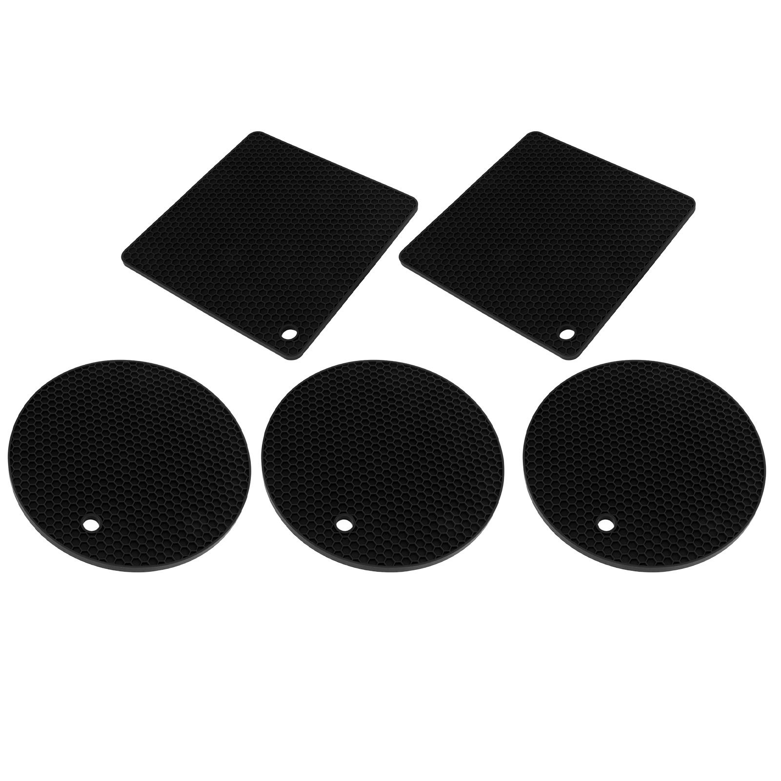 5Pcs Silicone Trivet Mat Square Round Honeycomb Hot Pad Non Slip Heat Resistant for Hot Plate Pans Kitchen Pots Black - Image 6