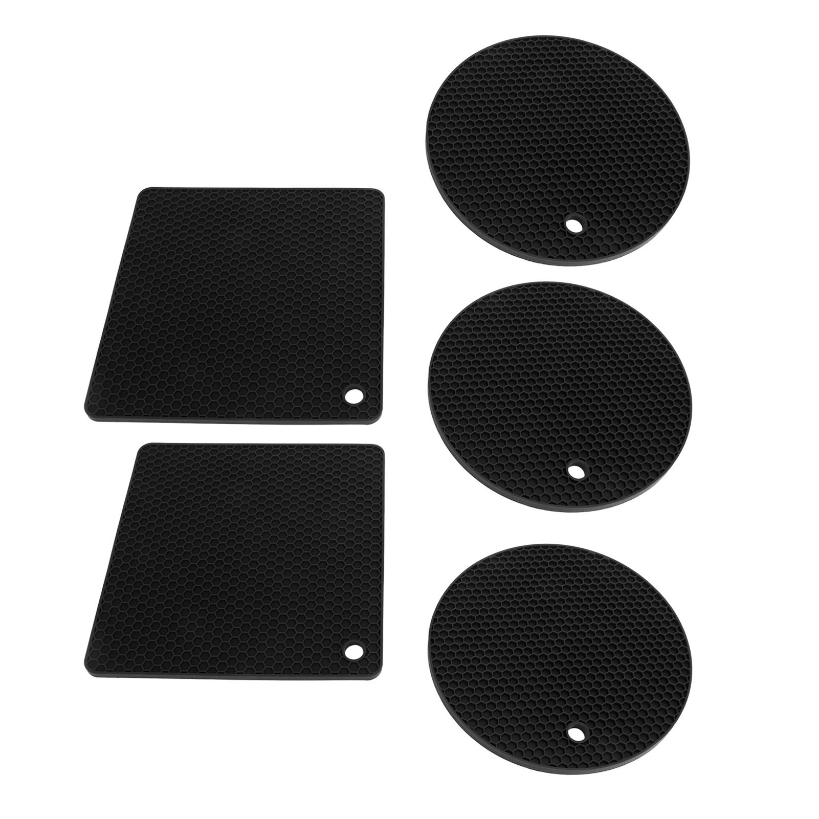 5Pcs Silicone Trivet Mat Square Round Honeycomb Hot Pad Non Slip Heat Resistant for Hot Plate Pans Kitchen Pots Black - Image 8
