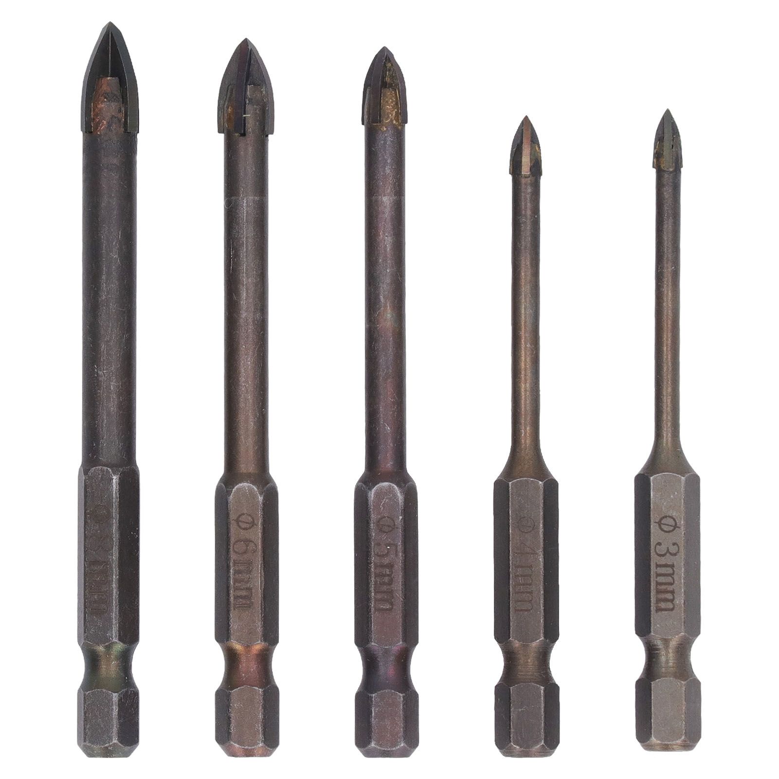 Drill Bit Set Unique Cross Design Cemented Carbide Hex Power Bits for Glass Ceramic Glass Tile Full Tile Brick Wall Wood 5 Piece Set - Image 2