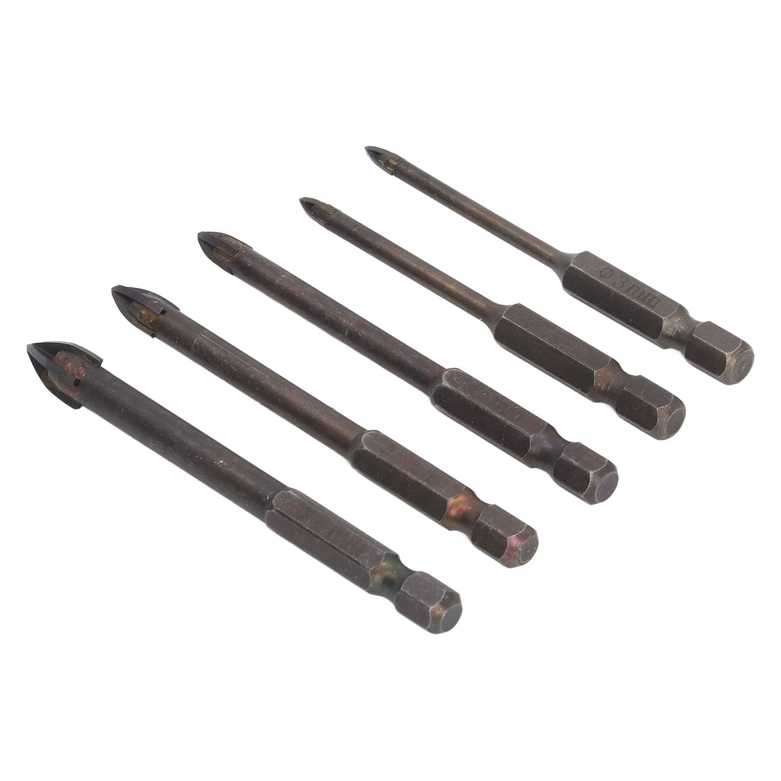 Drill Bit Set Unique Cross Design Cemented Carbide Hex Power Bits for Glass Ceramic Glass Tile Full Tile Brick Wall Wood 5 Piece Set - Image 3