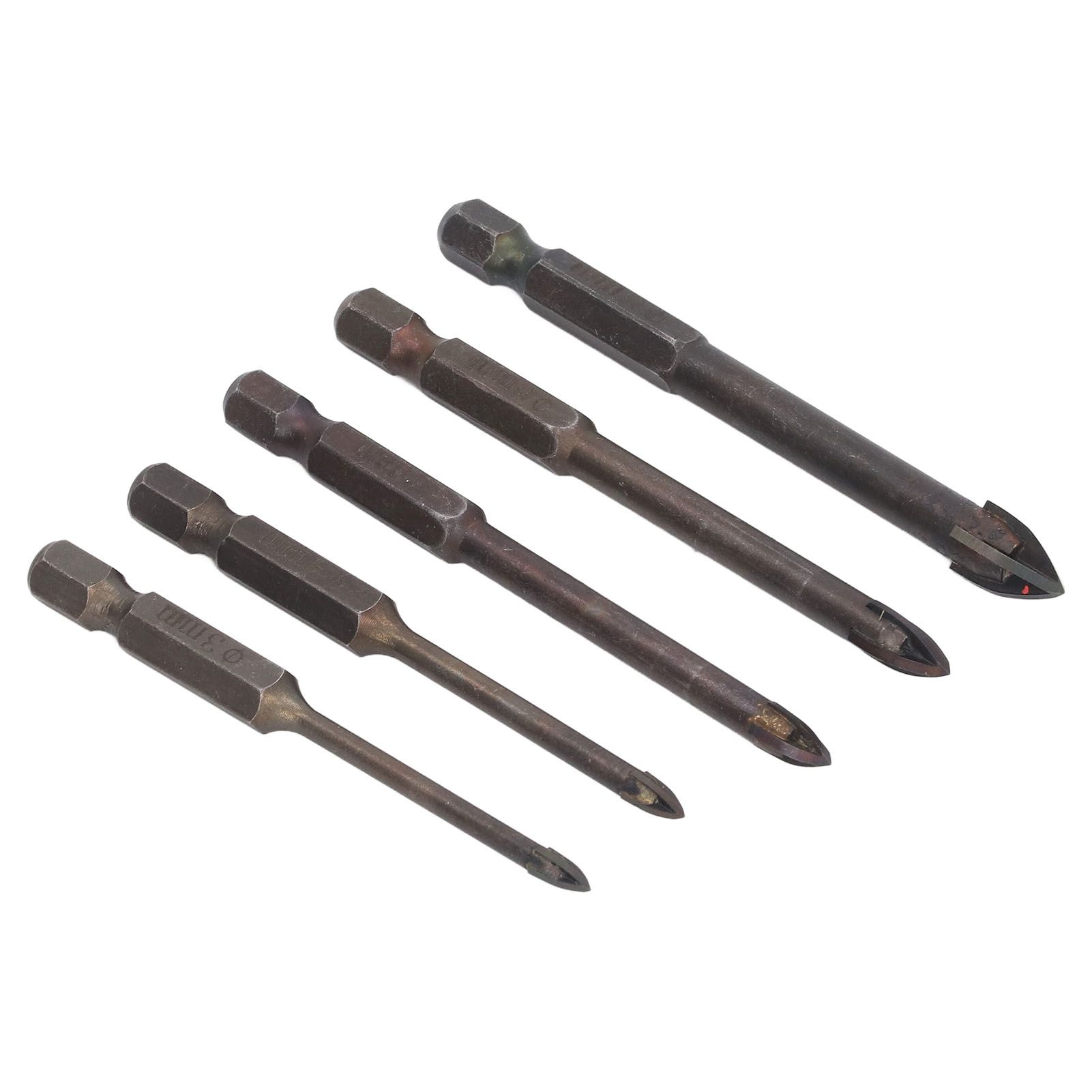 Drill Bit Set Unique Cross Design Cemented Carbide Hex Power Bits for Glass Ceramic Glass Tile Full Tile Brick Wall Wood 5 Piece Set - Image 7