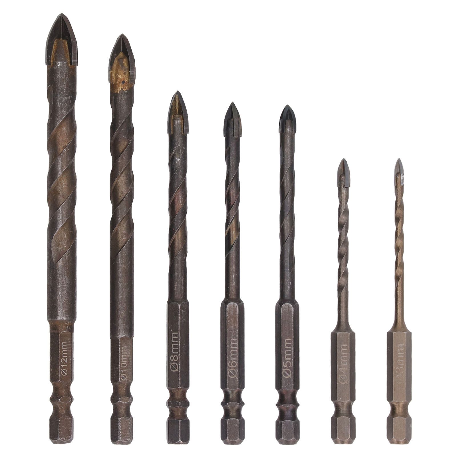 Drill Bit Set Unique Cross Design Cemented Carbide Hex Power Bits for Glass Ceramic Glass Tile Full Tile Brick Wall Wood 7 Piece Set - Image 2