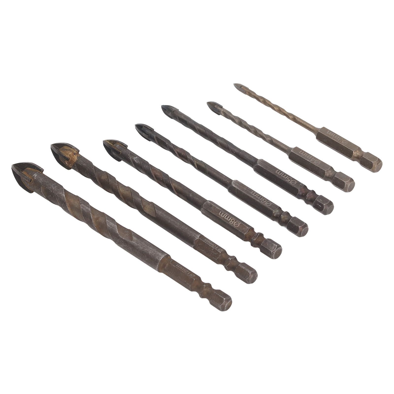 Drill Bit Set Unique Cross Design Cemented Carbide Hex Power Bits for Glass Ceramic Glass Tile Full Tile Brick Wall Wood 7 Piece Set - Image 3