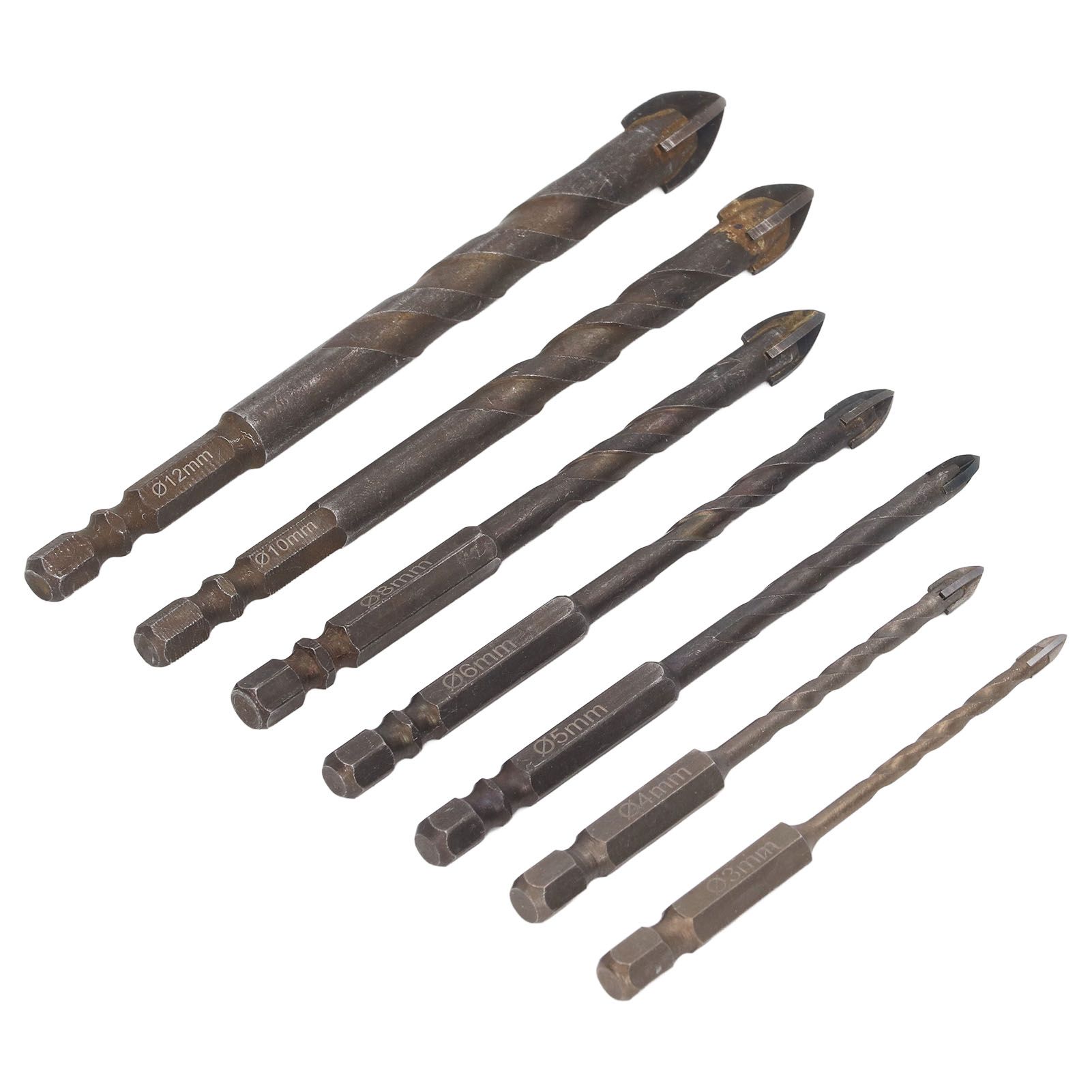 Drill Bit Set Unique Cross Design Cemented Carbide Hex Power Bits for Glass Ceramic Glass Tile Full Tile Brick Wall Wood 7 Piece Set - Image 5