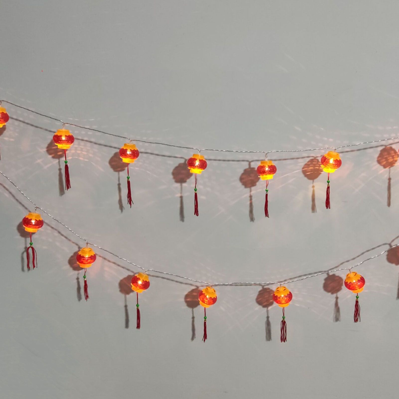 Red Chinese Lantern String Lights LED Light Beads Waterproof New Year Lantern with PVC Shell for Courtyards With Tassel 6meter/19.7ft 40 Light - Image 1