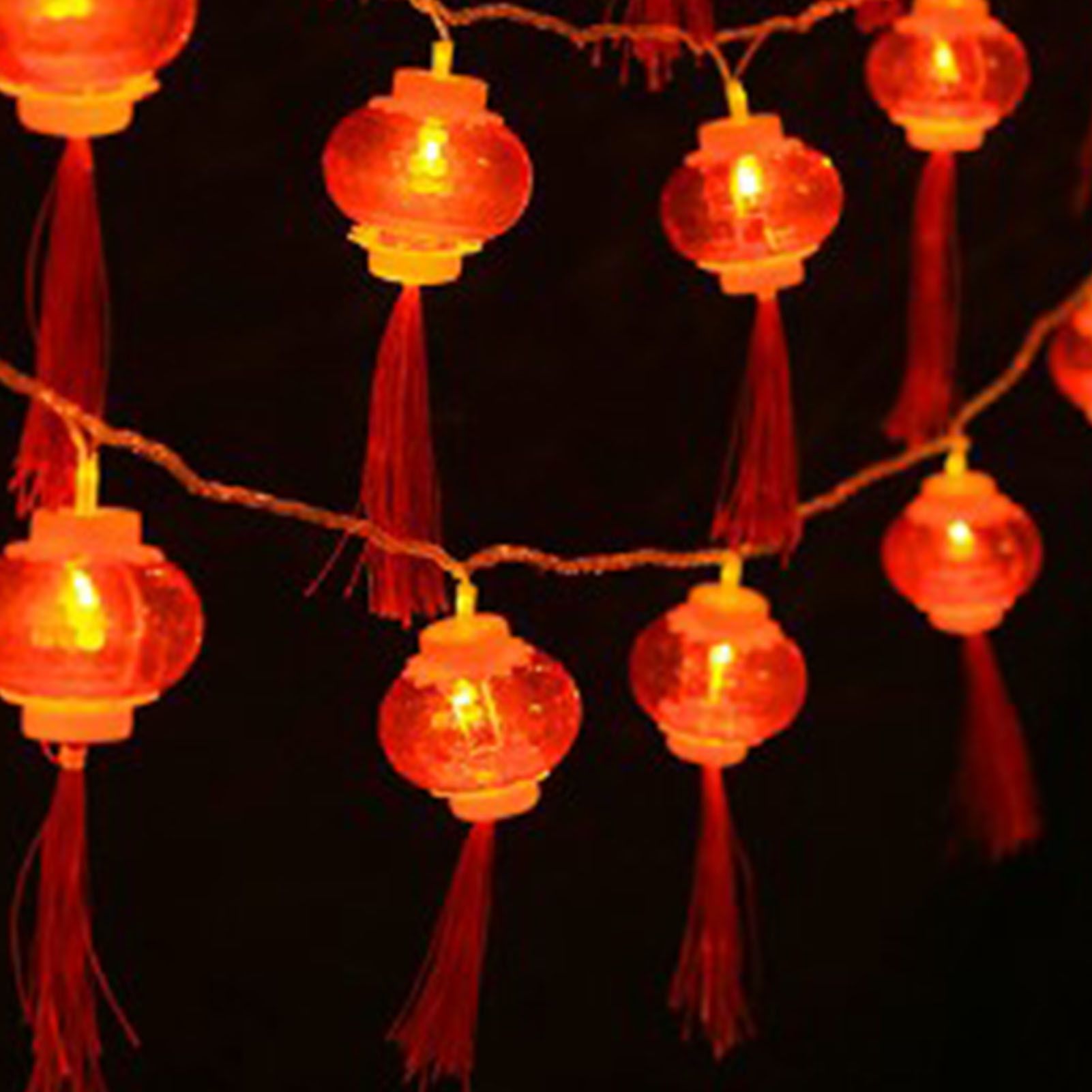 Red Chinese Lantern String Lights LED Light Beads Waterproof New Year Lantern with PVC Shell for Courtyards With Tassel 6meter/19.7ft 40 Light - Image 3