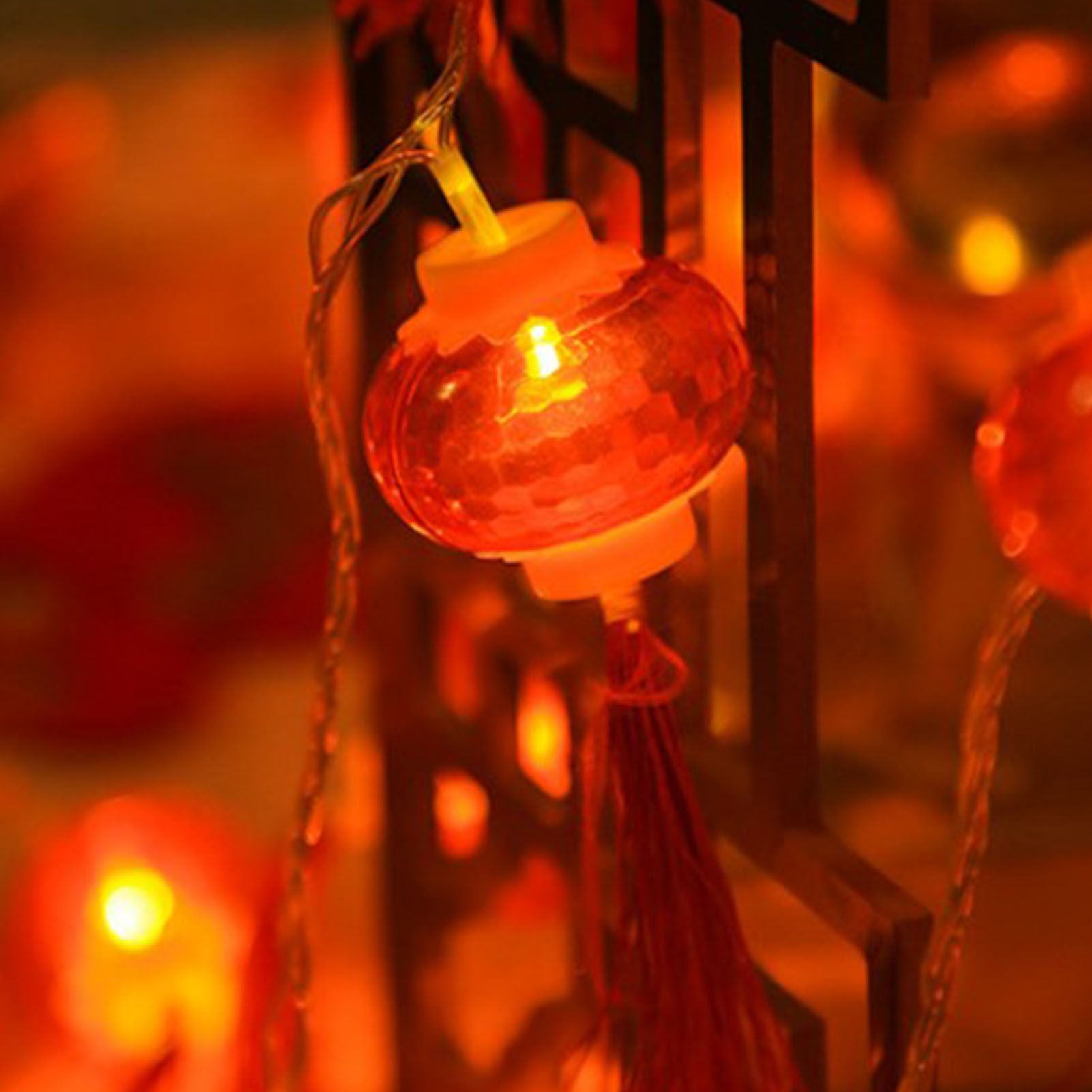 Red Chinese Lantern String Lights LED Light Beads Waterproof New Year Lantern with PVC Shell for Courtyards With Tassel 6meter/19.7ft 40 Light - Image 4