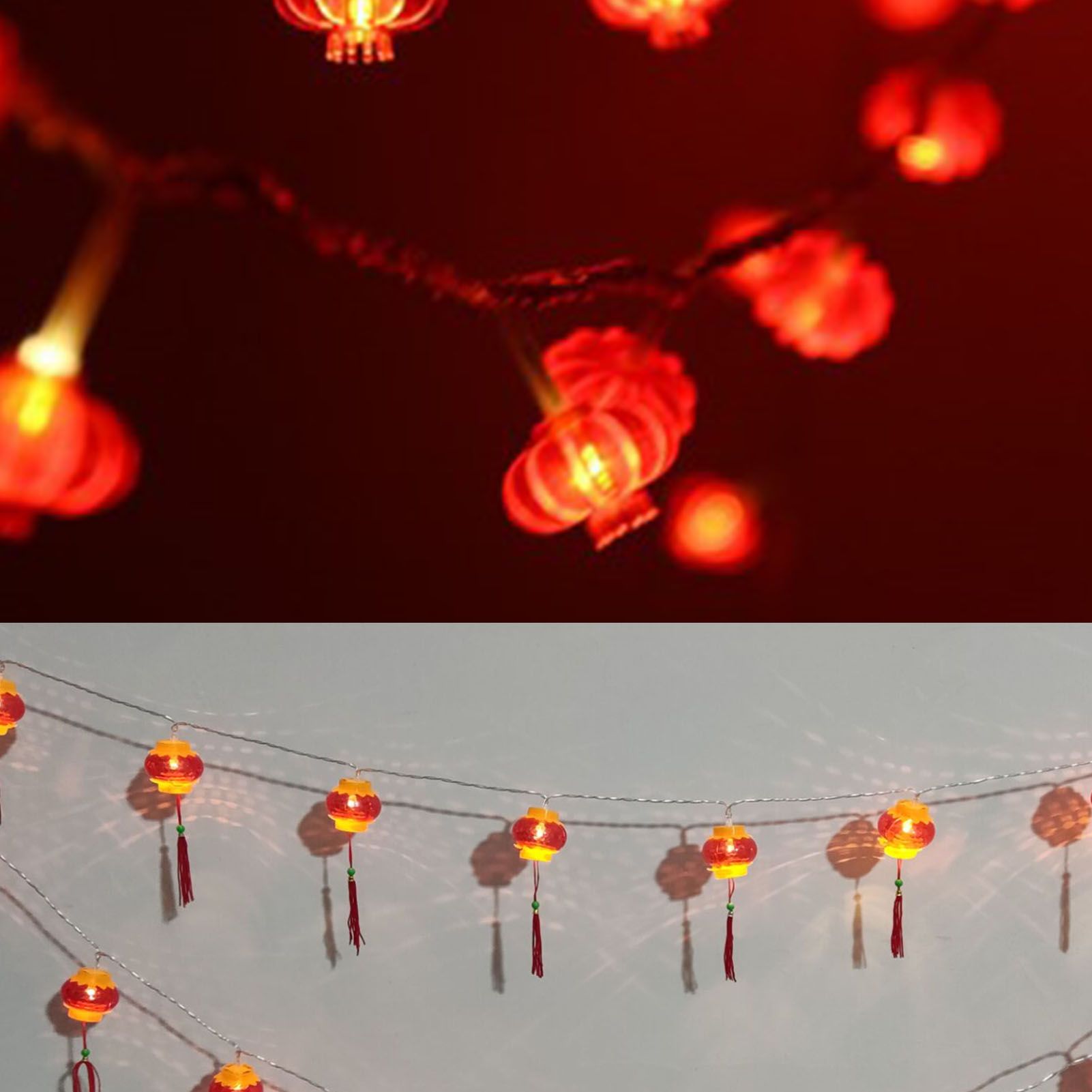 Red Chinese Lantern String Lights LED Light Beads Waterproof New Year Lantern with PVC Shell for Courtyards With Tassel 6meter/19.7ft 40 Light - Image 5