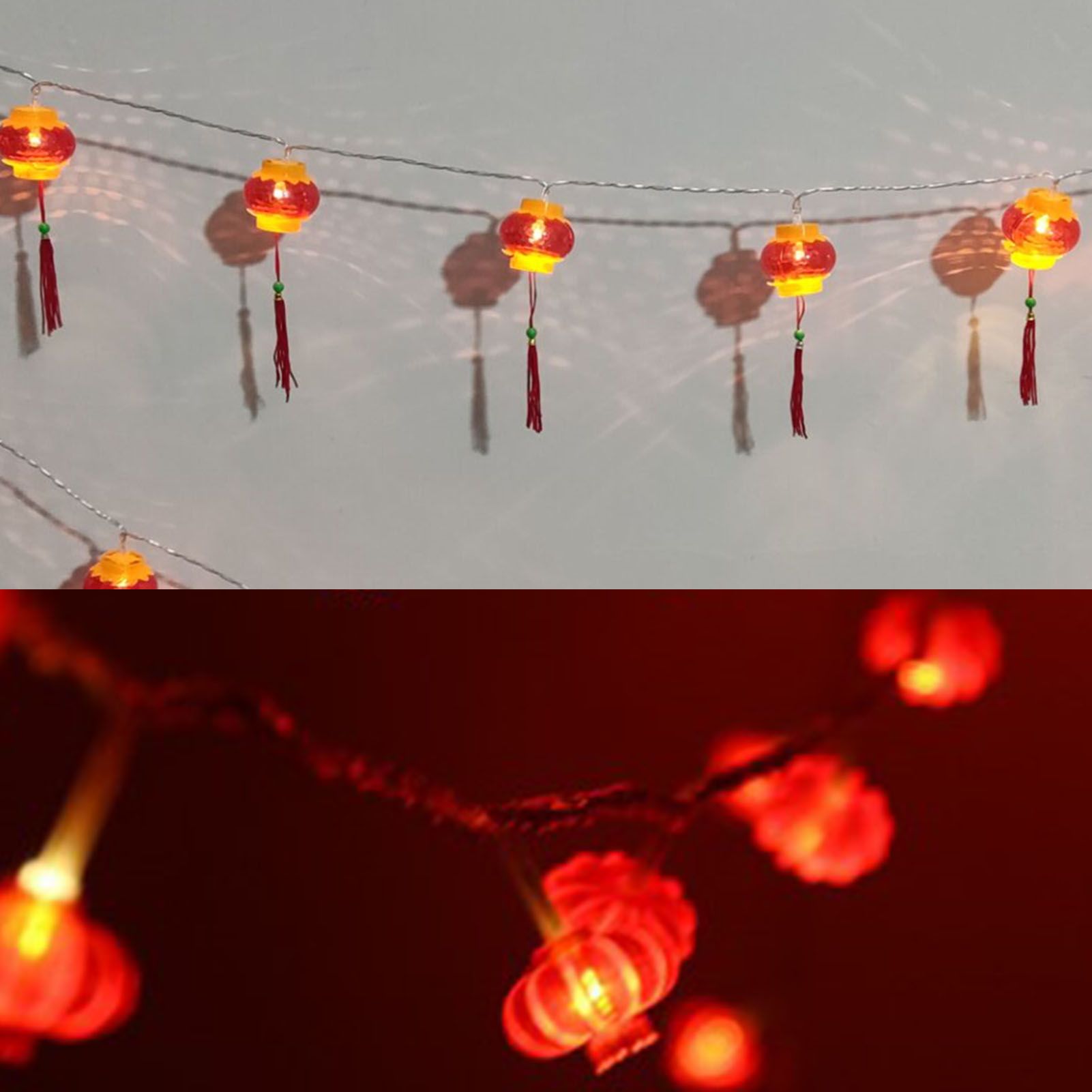 Red Chinese Lantern String Lights LED Light Beads Waterproof New Year Lantern with PVC Shell for Courtyards With Tassel 6meter/19.7ft 40 Light - Image 6