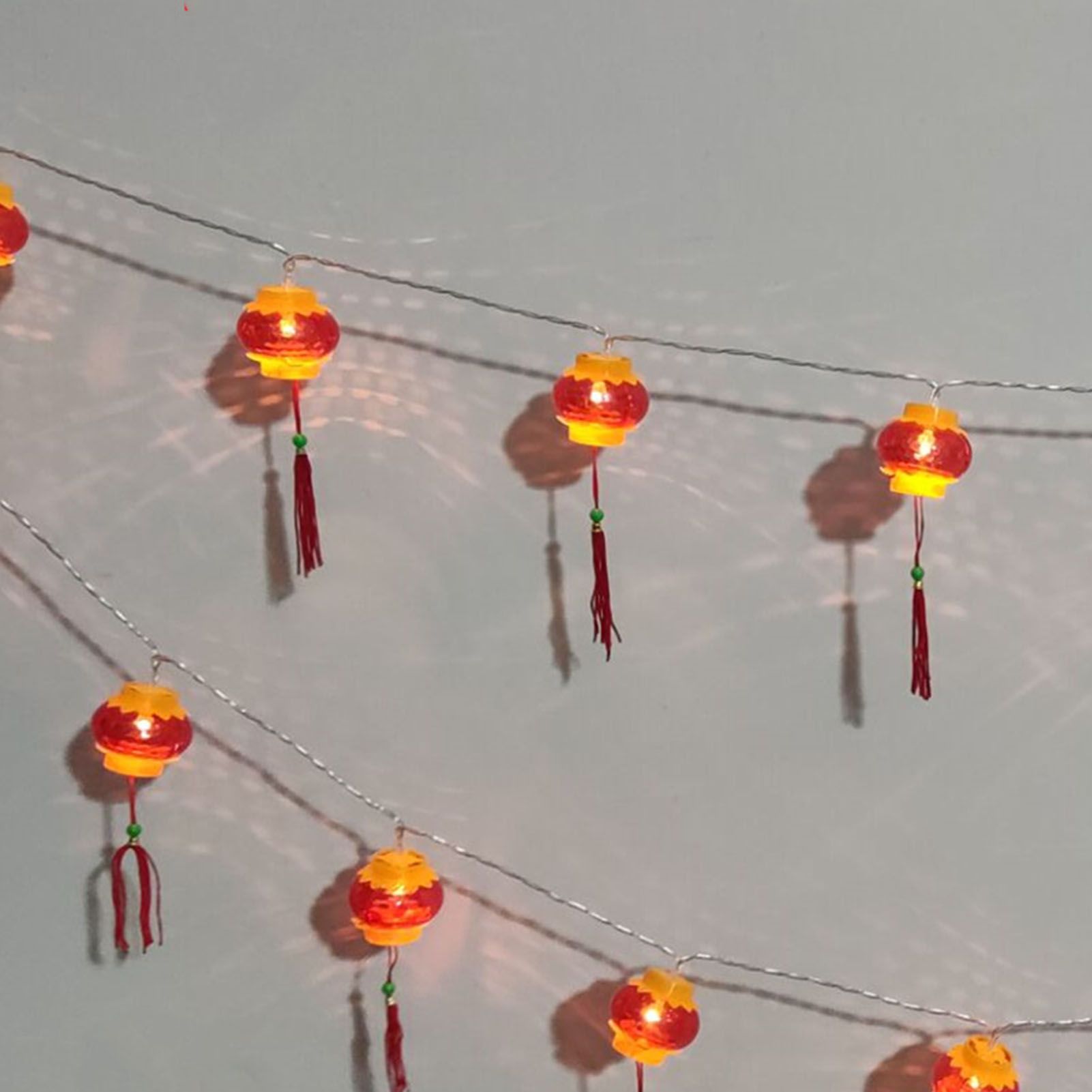 Red Chinese Lantern String Lights LED Light Beads Waterproof New Year Lantern with PVC Shell for Courtyards With Tassel 6meter/19.7ft 40 Light - Image 7