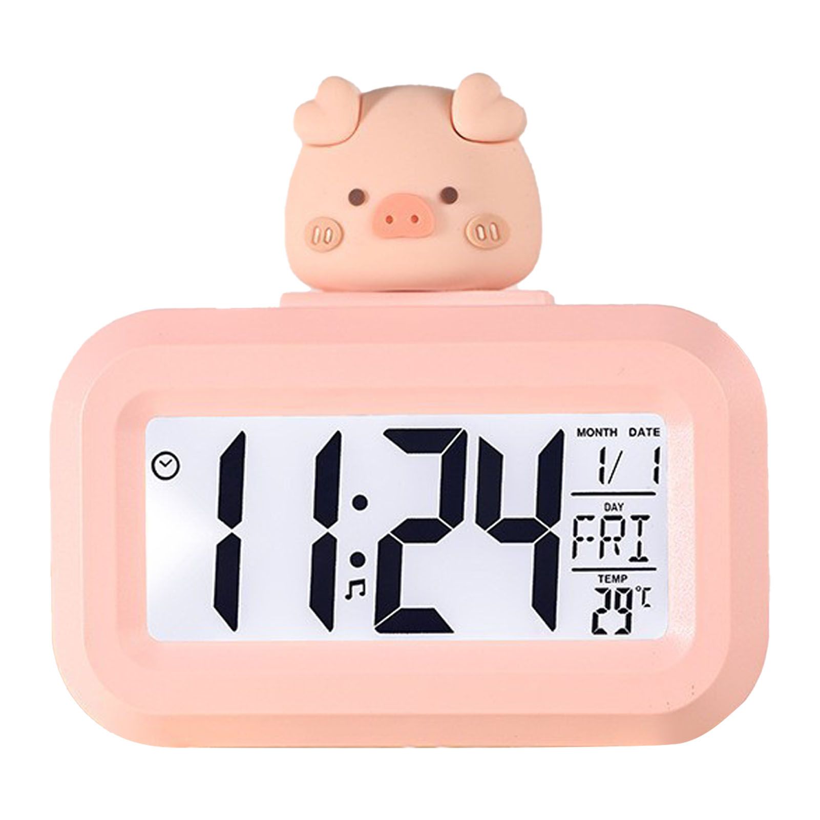 Electronic Clock Cute Cartoon LED Screen Desktop Electronic Alarm Data Time Calendar Temperature Clock Pink Piggy - Image 3