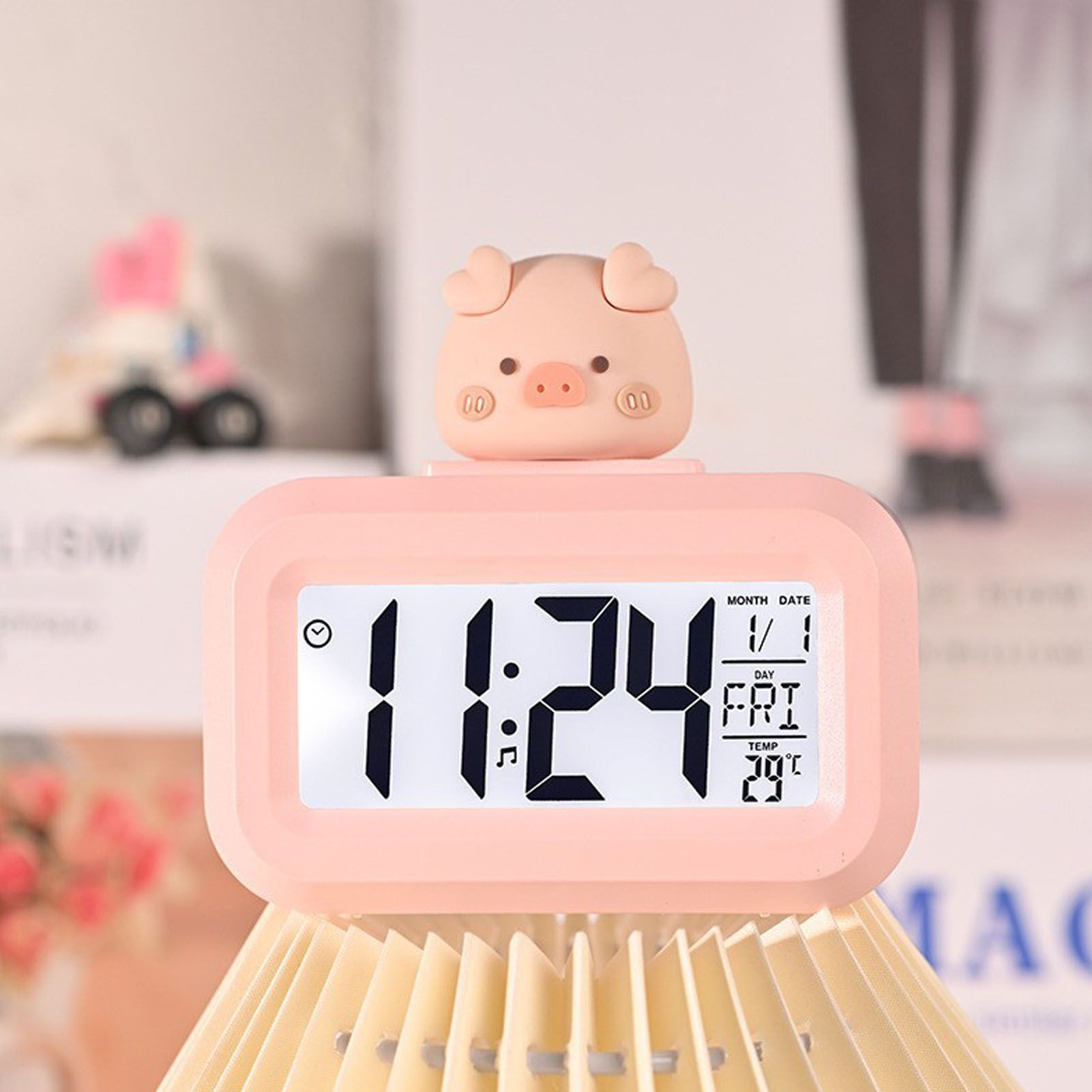 Electronic Clock Cute Cartoon LED Screen Desktop Electronic Alarm Data Time Calendar Temperature Clock Pink Piggy - Image 6