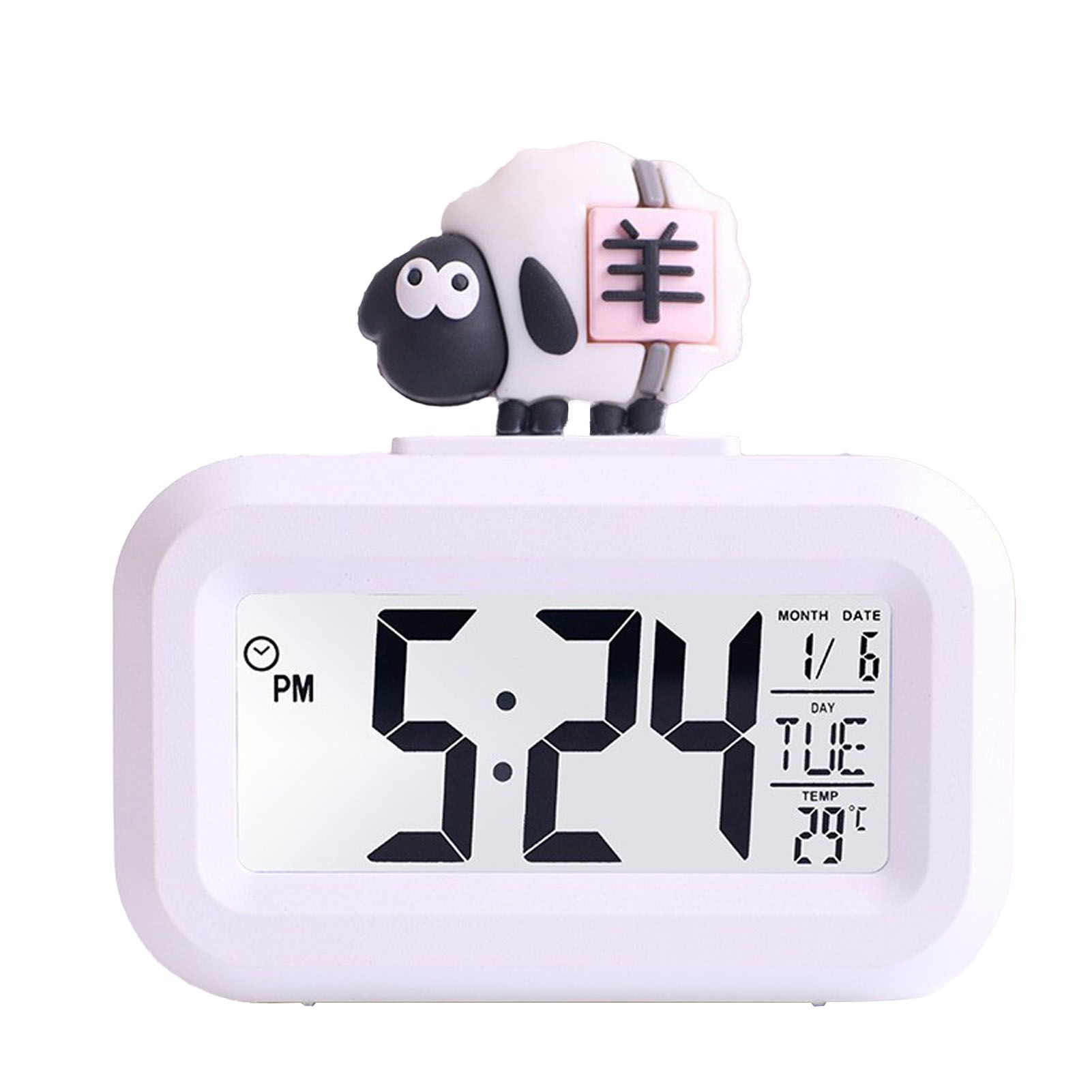 Electronic Clock Cute Cartoon LED Screen Desktop Electronic Alarm Data Time Calendar Temperature Clock White Sheep - Image 3