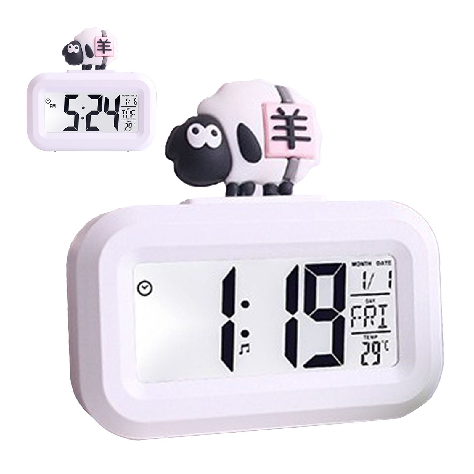 Electronic Clock Cute Cartoon LED Screen Desktop Electronic Alarm Data Time Calendar Temperature Clock White Sheep - Image 4