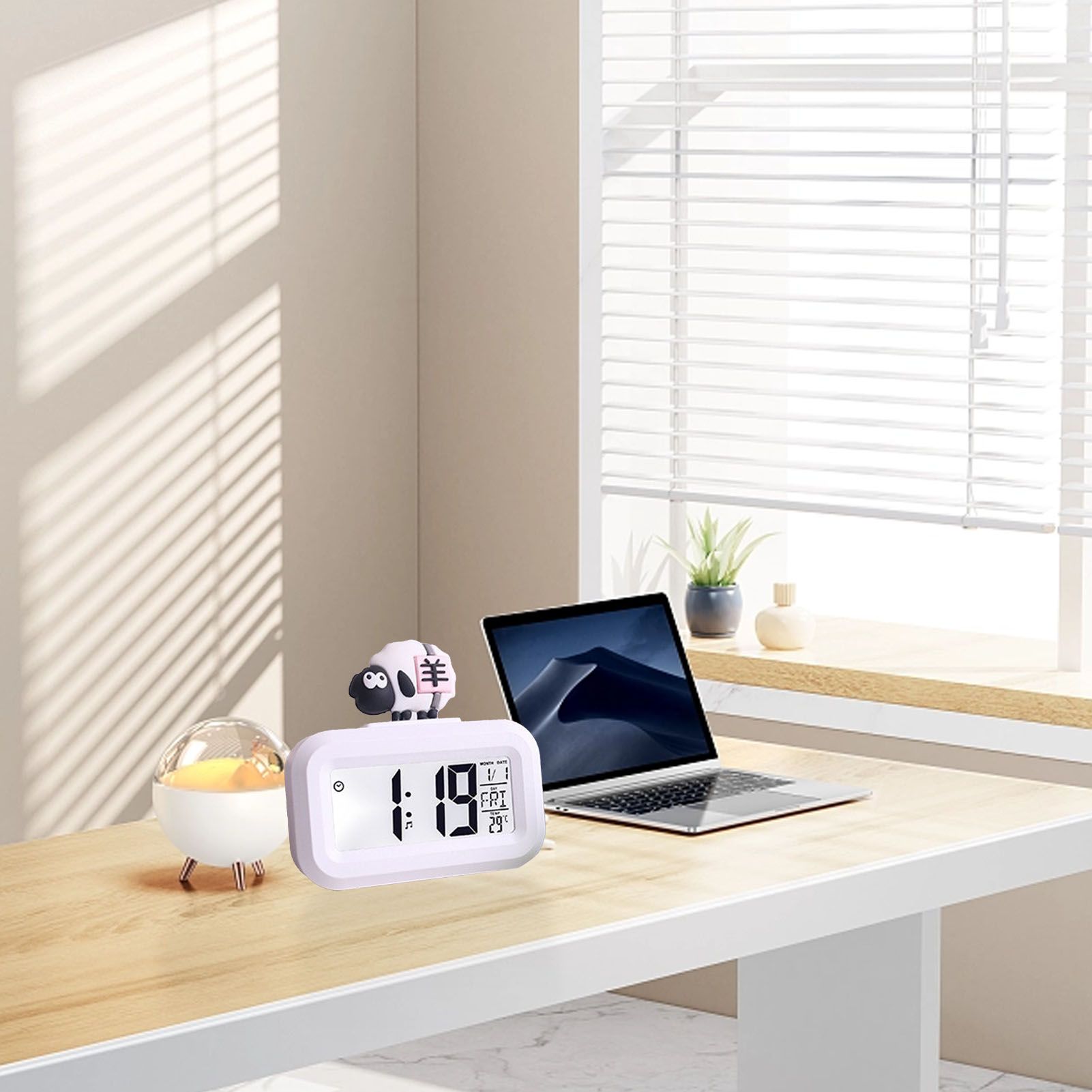 Electronic Clock Cute Cartoon LED Screen Desktop Electronic Alarm Data Time Calendar Temperature Clock White Sheep - Image 6