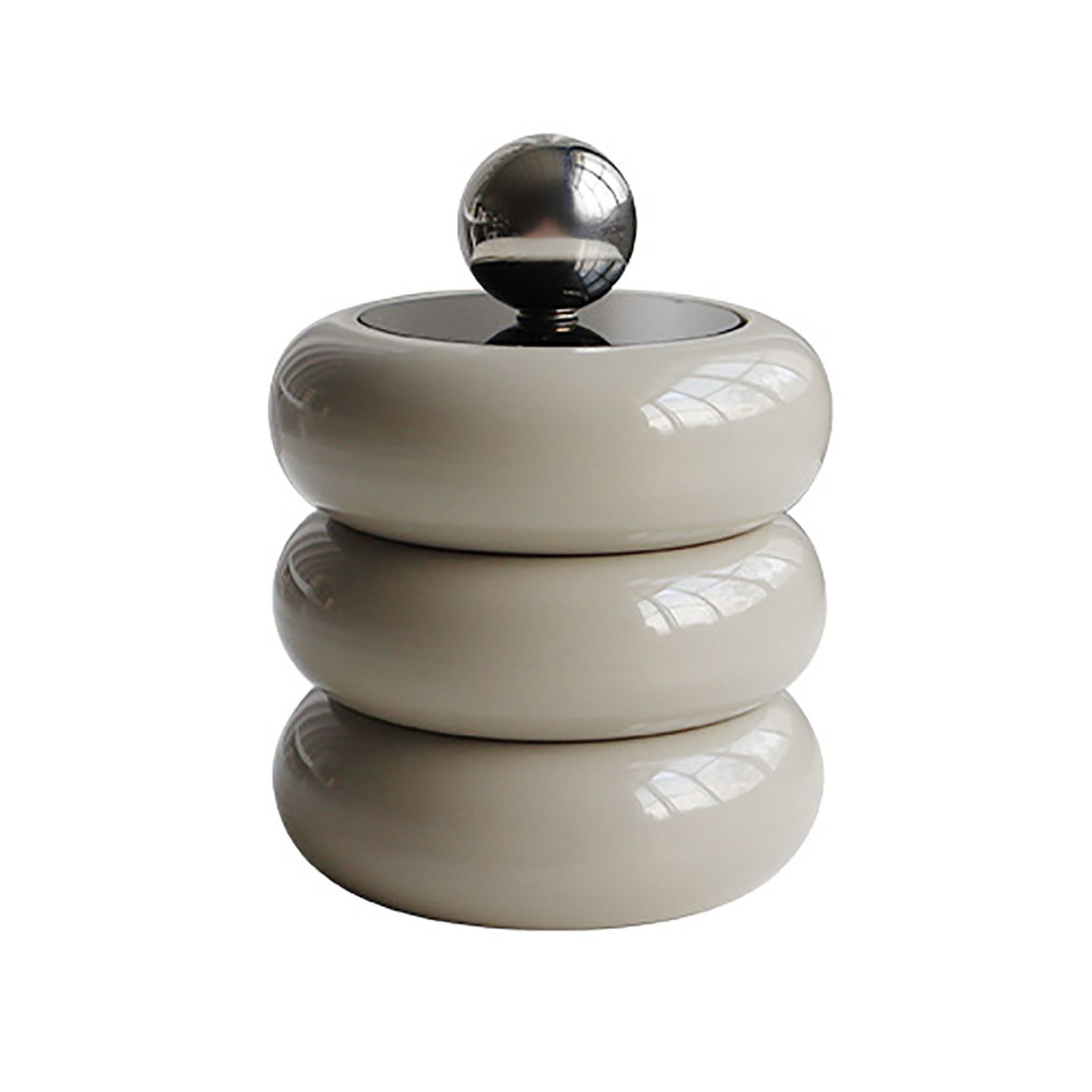 Nordic Style Qtip Holder Dispenser Desktop Dustproof Cotton Swab Storage Container Doughnut Shape Makeup Storage Box with Lid Khaki 3 Layers - Image 1