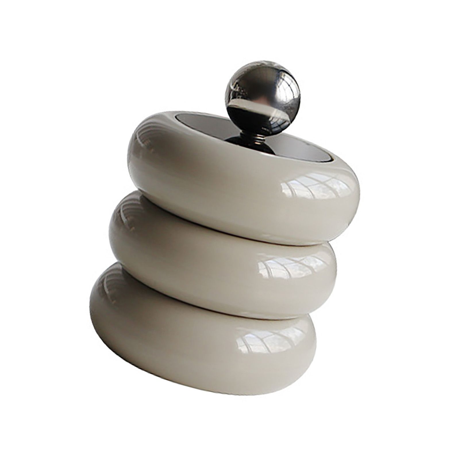 Nordic Style Qtip Holder Dispenser Desktop Dustproof Cotton Swab Storage Container Doughnut Shape Makeup Storage Box with Lid Khaki 3 Layers - Image 2