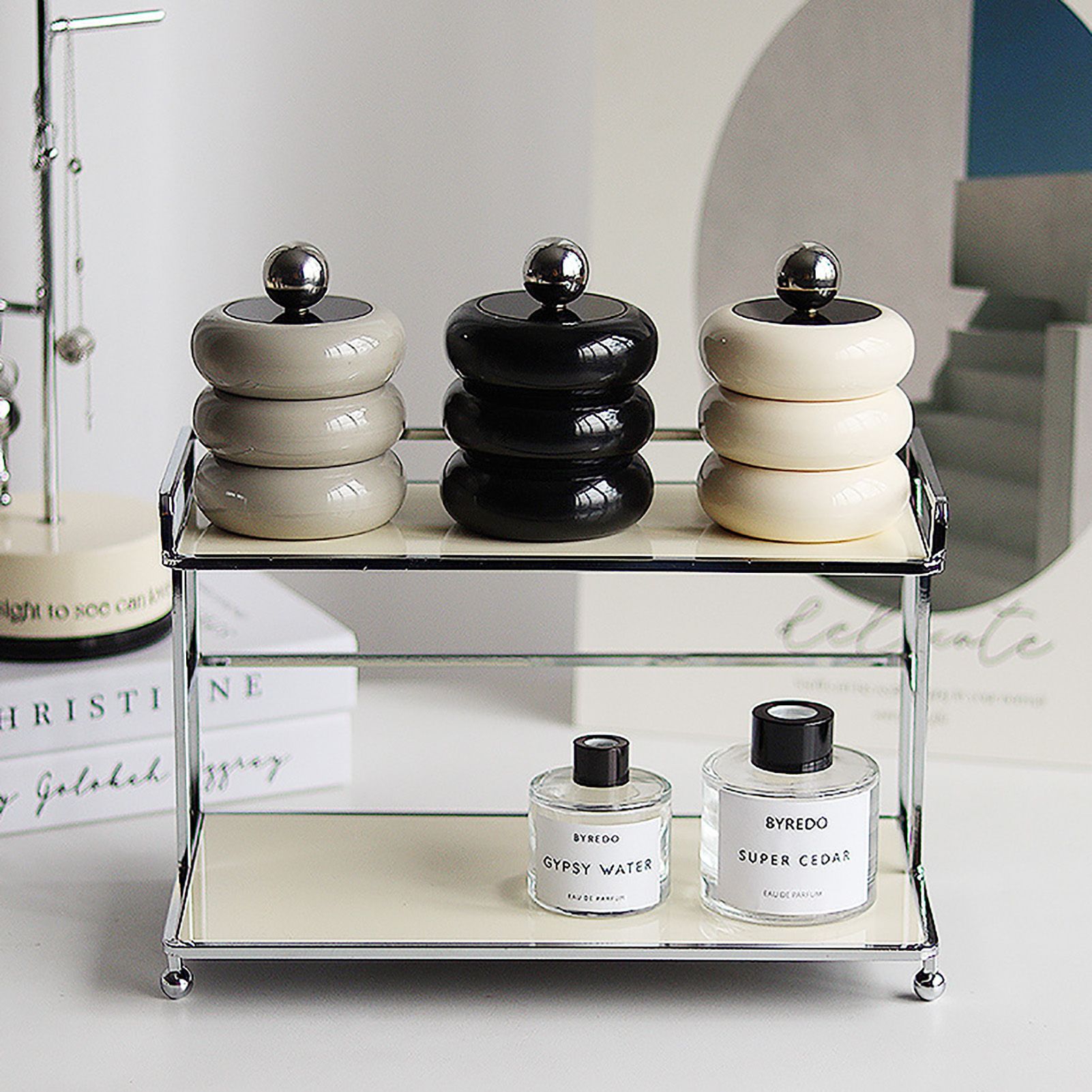 Nordic Style Qtip Holder Dispenser Desktop Dustproof Cotton Swab Storage Container Doughnut Shape Makeup Storage Box with Lid Khaki 3 Layers - Image 7