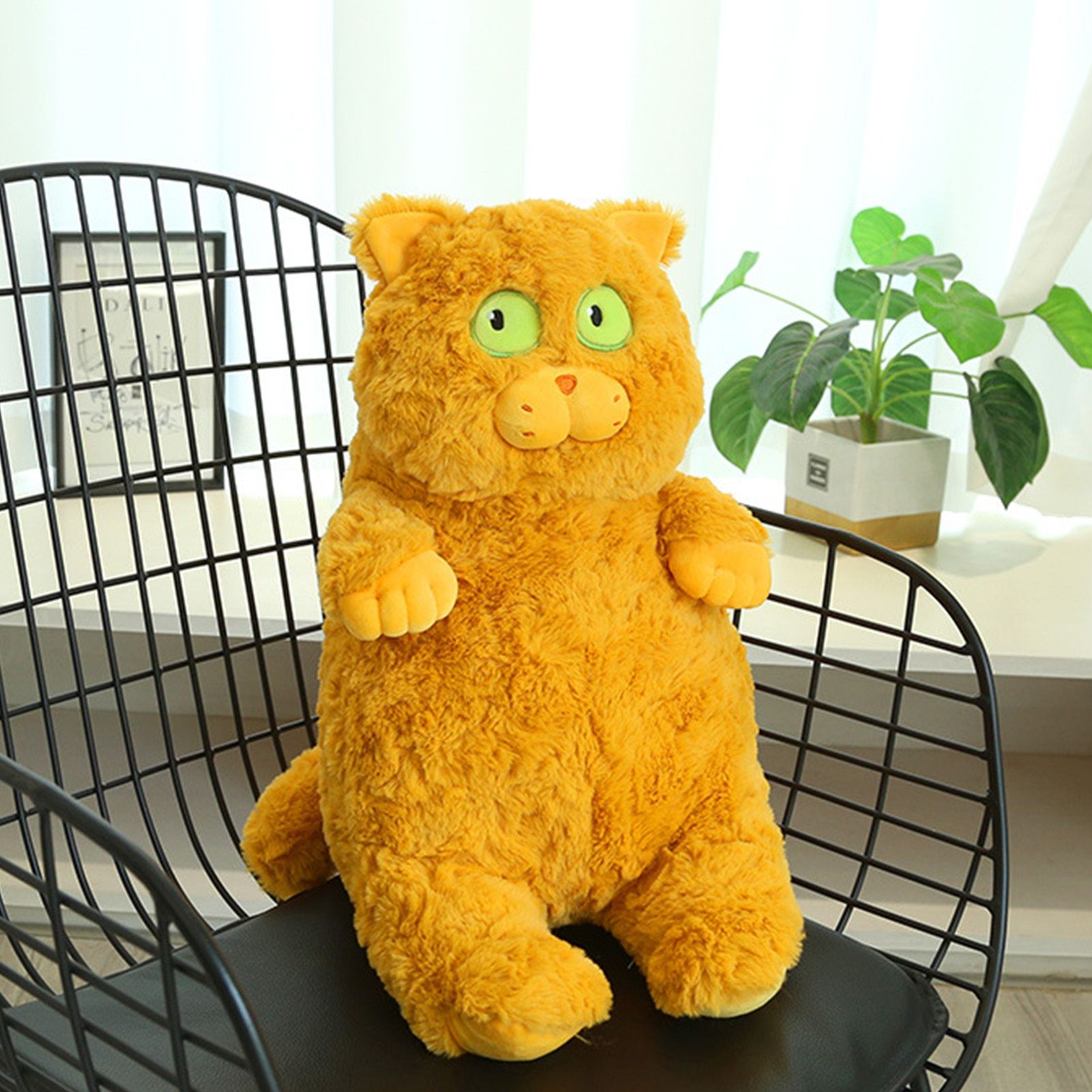 Cat Plush Toy Cute Soft Skin Friendly Fluffy Staring Short Plush Cat Hugging Sleeping Pillow for Home Brown - Image 5