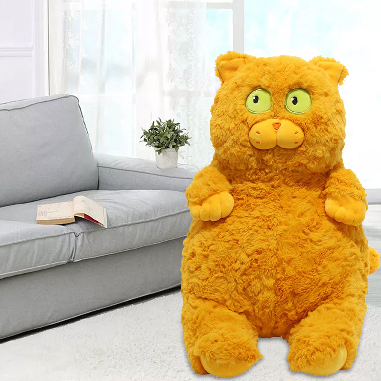 Cat Plush Toy Cute Soft Skin Friendly Fluffy Staring Short Plush Cat Hugging Sleeping Pillow for Home Brown - Image 6