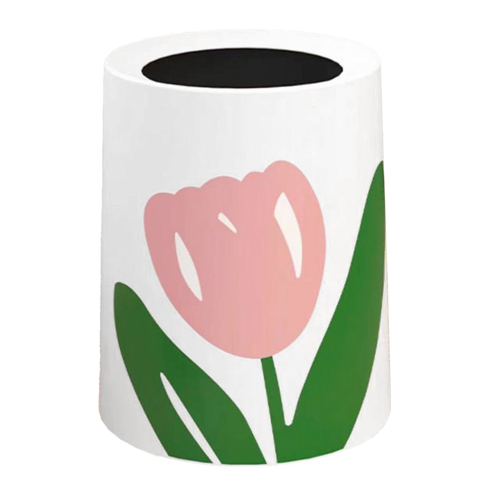 Floral Trash Can Large Mouth Cute Appearance Modern Style Garbage Waste Basket for Kitchen Bathroom Bedroom Round Small Size - Image 1