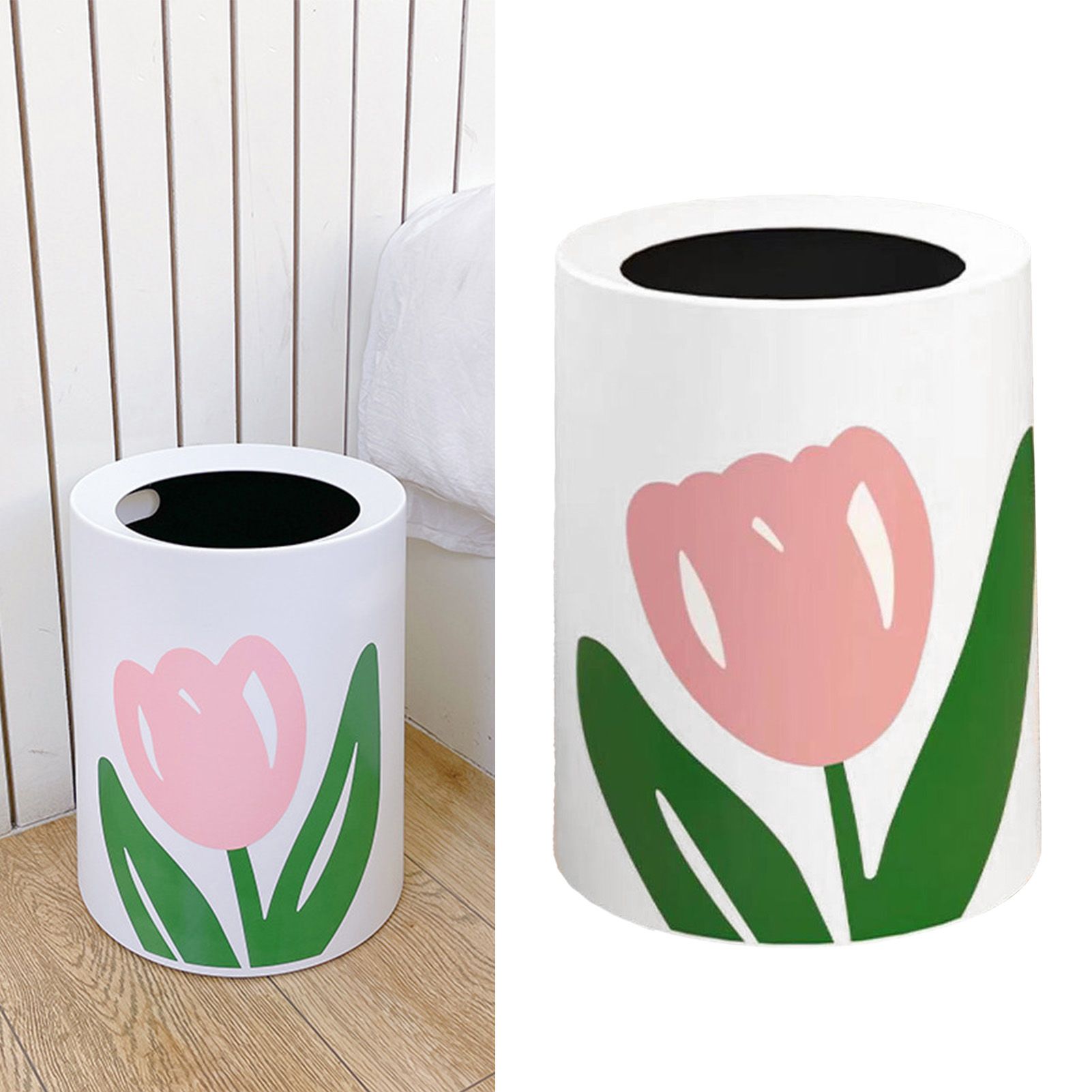 Floral Trash Can Large Mouth Cute Appearance Modern Style Garbage Waste Basket for Kitchen Bathroom Bedroom Round Small Size - Image 3