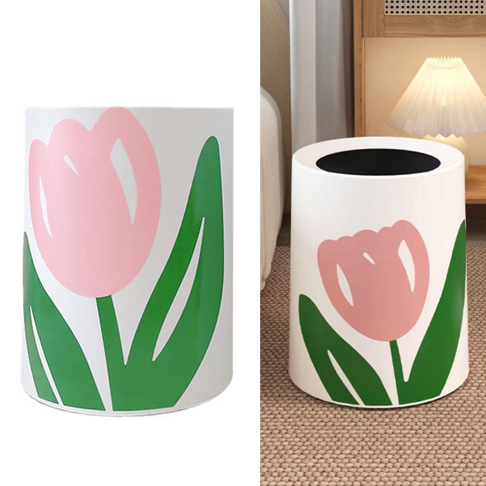 Floral Trash Can Large Mouth Cute Appearance Modern Style Garbage Waste Basket for Kitchen Bathroom Bedroom Round Small Size - Image 4