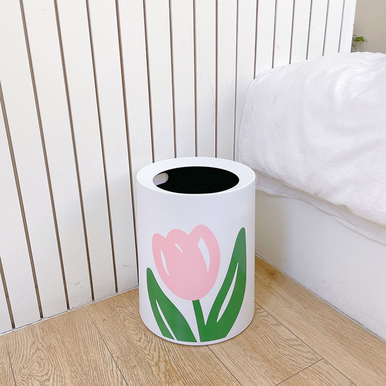 Floral Trash Can Large Mouth Cute Appearance Modern Style Garbage Waste Basket for Kitchen Bathroom Bedroom Round Small Size - Image 8