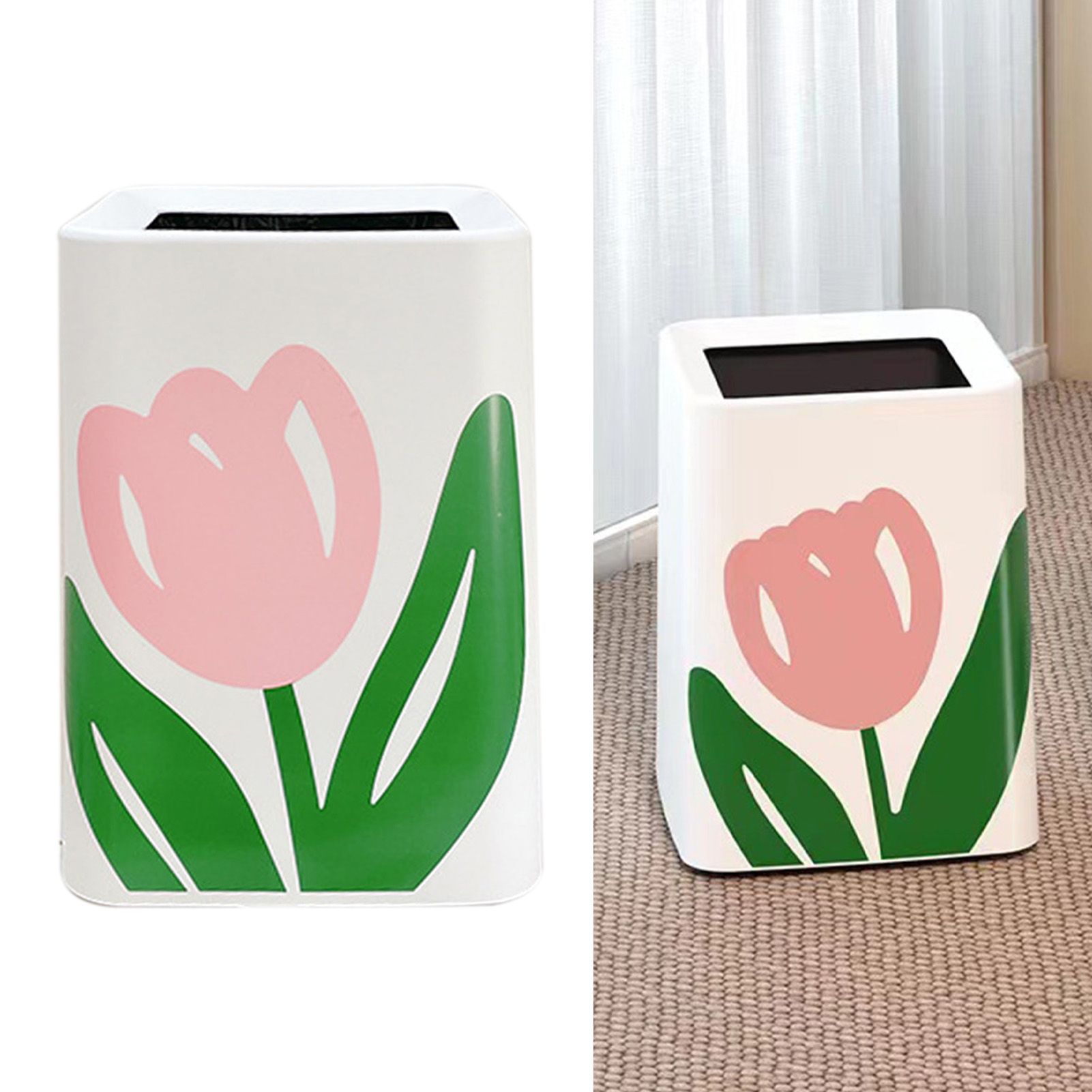 Floral Trash Can Large Mouth Cute Appearance Modern Style Garbage Waste Basket for Kitchen Bathroom Bedroom Square Small Size - Image 3