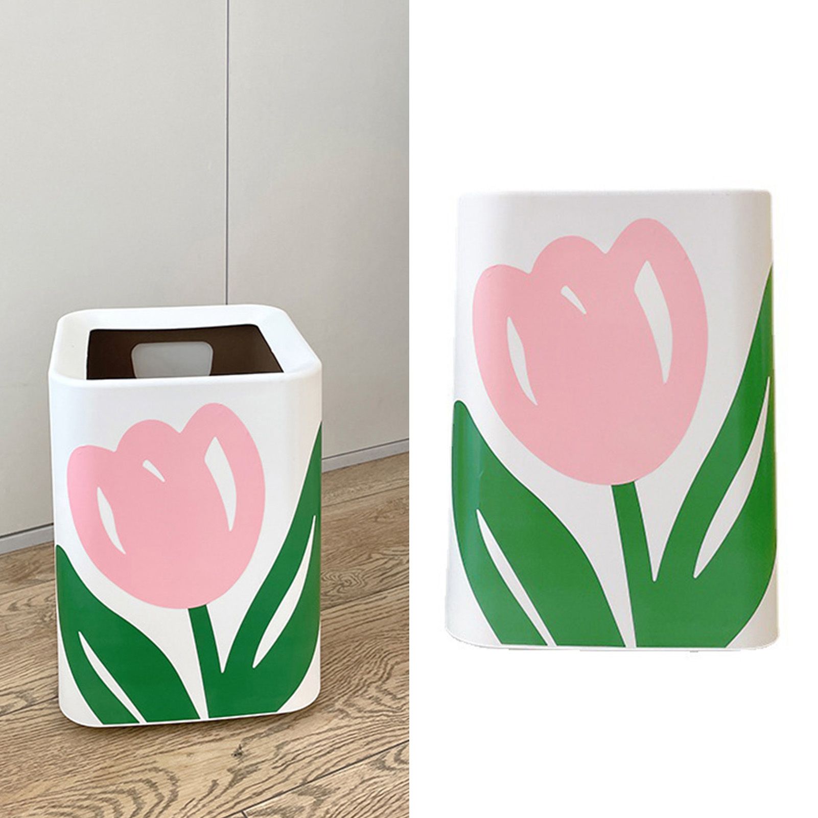 Floral Trash Can Large Mouth Cute Appearance Modern Style Garbage Waste Basket for Kitchen Bathroom Bedroom Square Small Size - Image 4