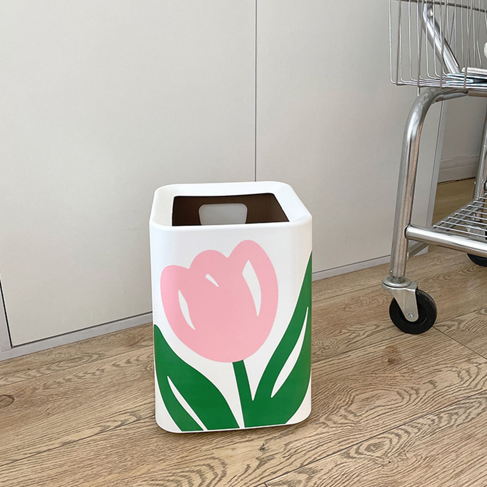 Floral Trash Can Large Mouth Cute Appearance Modern Style Garbage Waste Basket for Kitchen Bathroom Bedroom Square Small Size - Image 6