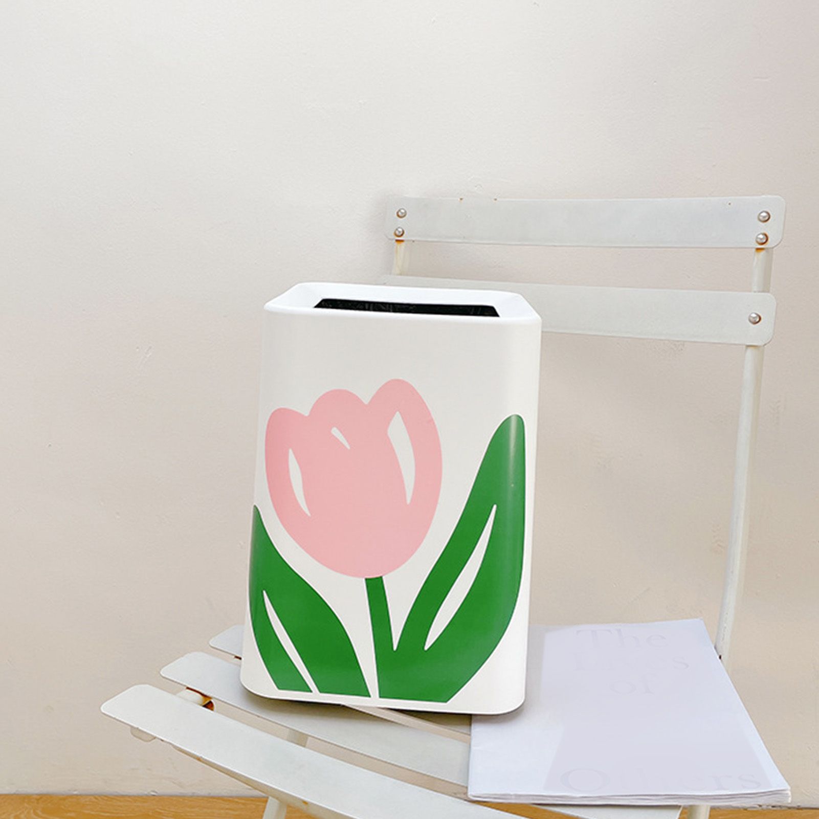 Floral Trash Can Large Mouth Cute Appearance Modern Style Garbage Waste Basket for Kitchen Bathroom Bedroom Square Small Size - Image 7