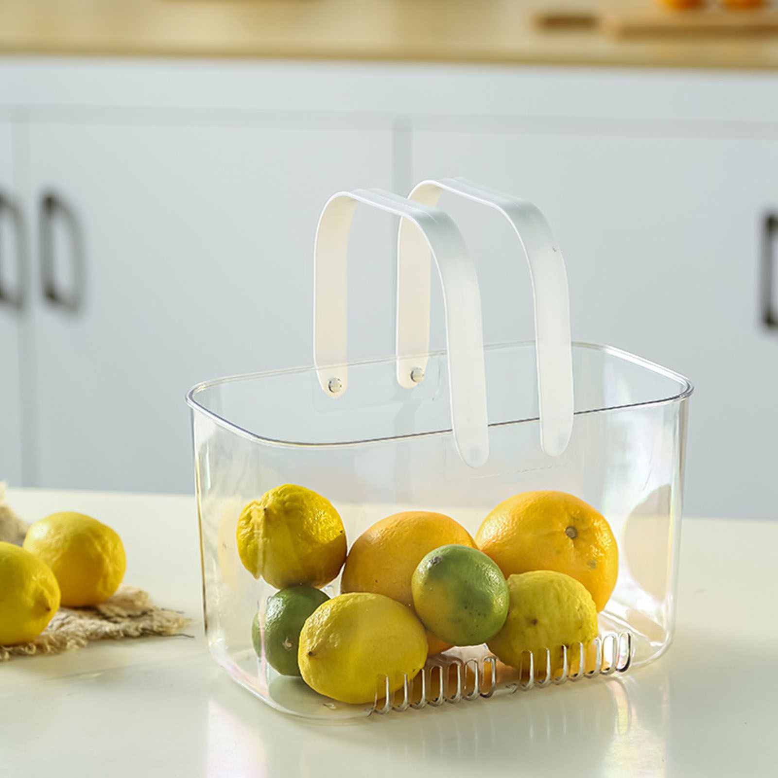 Clear Hand Basket Comfortable Handle Ventilation Holes Easy Access Versatile Fruit Storage Basket for Camping White - Image 5
