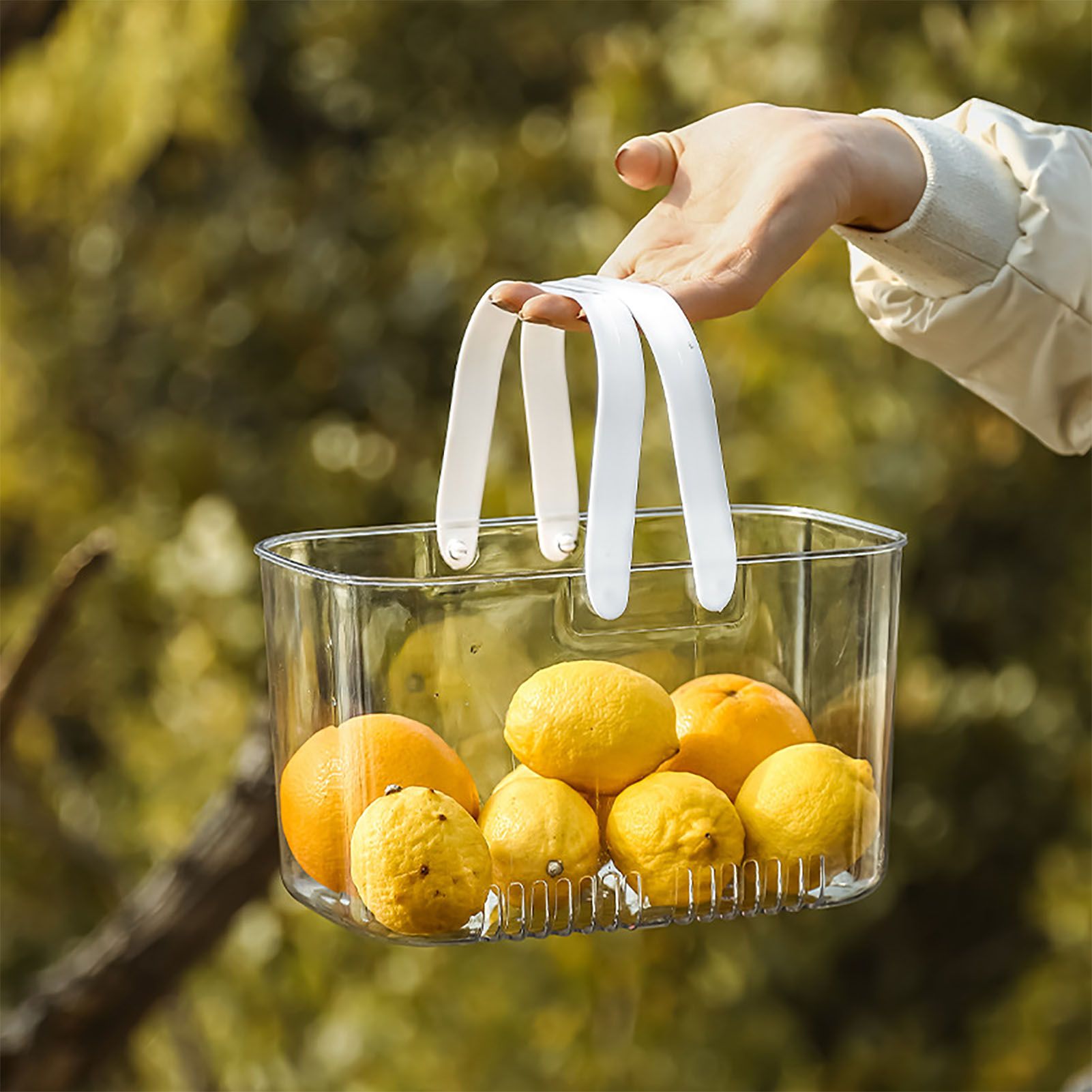 Clear Hand Basket Comfortable Handle Ventilation Holes Easy Access Versatile Fruit Storage Basket for Camping White - Image 6