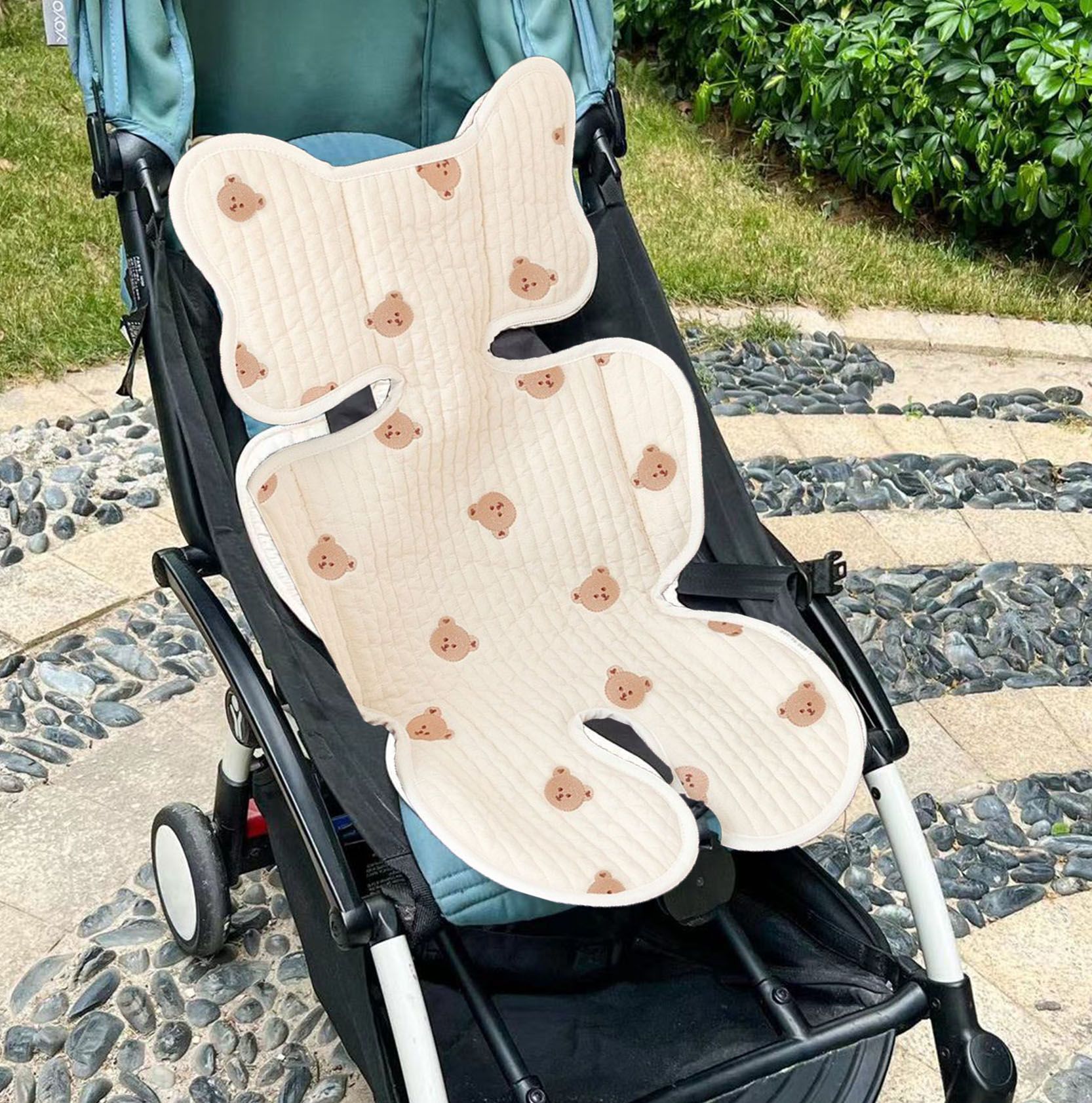 Soft Baby Stroller Seat Cushion Breathable Pure Cotton Infant Car Seat Head Neck Body Support Thin Style Bear - Image 8