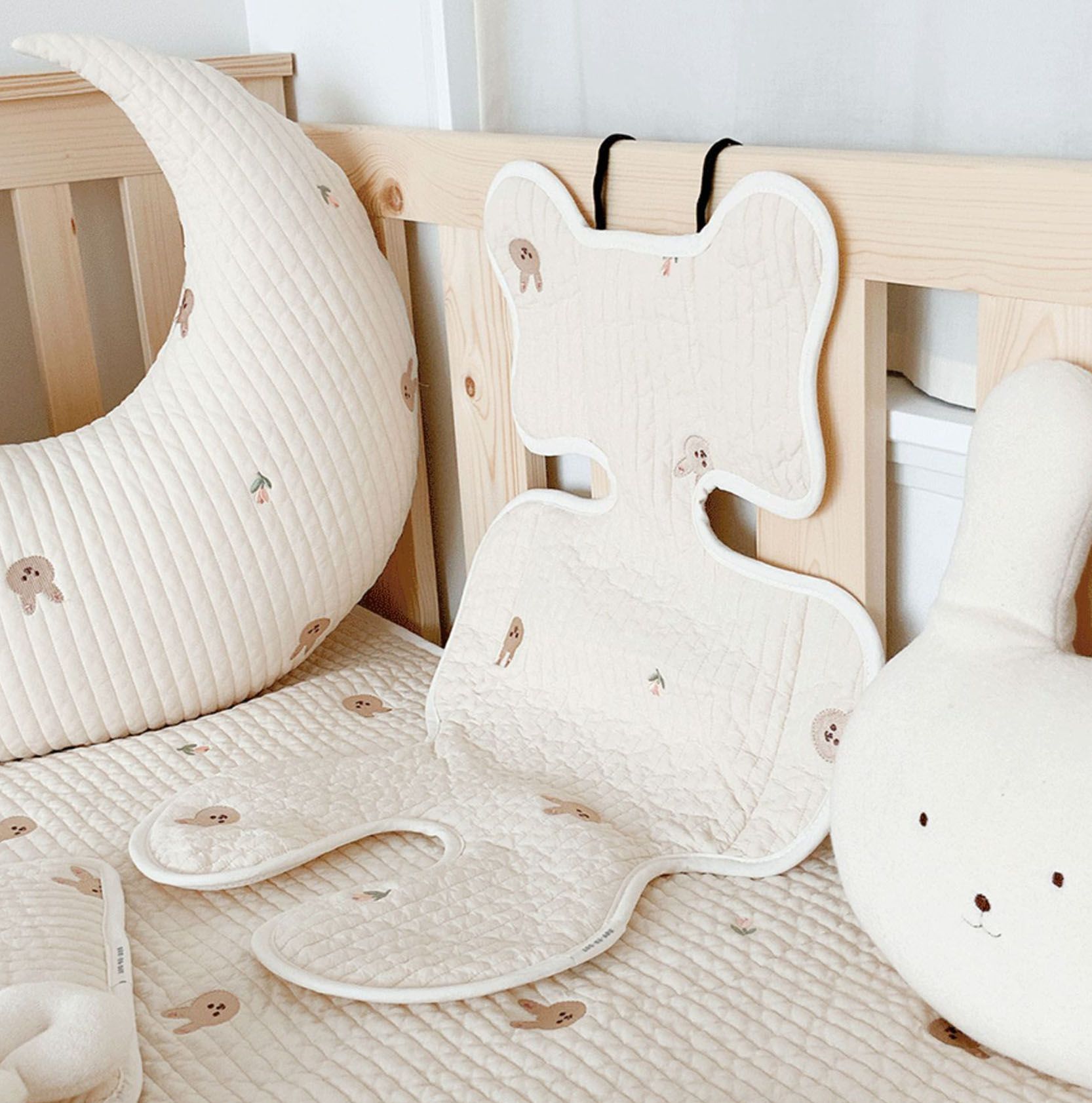 Soft Baby Stroller Seat Cushion Breathable Pure Cotton Infant Car Seat Head Neck Body Support Thin Style Rabbit - Image 6