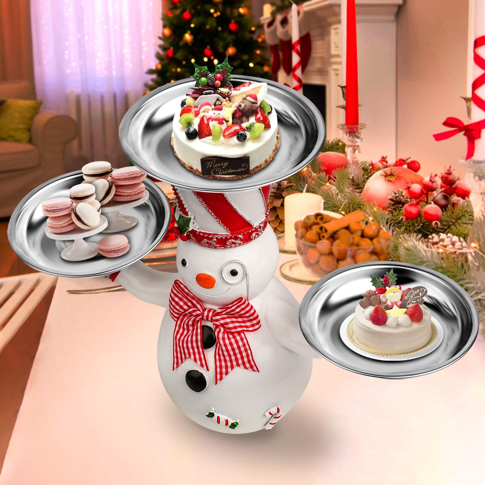 Christmas Snowman Treats Holder Santa Holding Tray Fruit Bowl Rack Resin Home Party Food Snack Storage Rack - Image 4