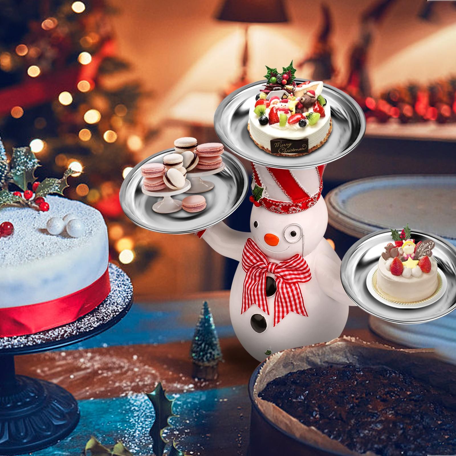 Christmas Snowman Treats Holder Santa Holding Tray Fruit Bowl Rack Resin Home Party Food Snack Storage Rack - Image 5