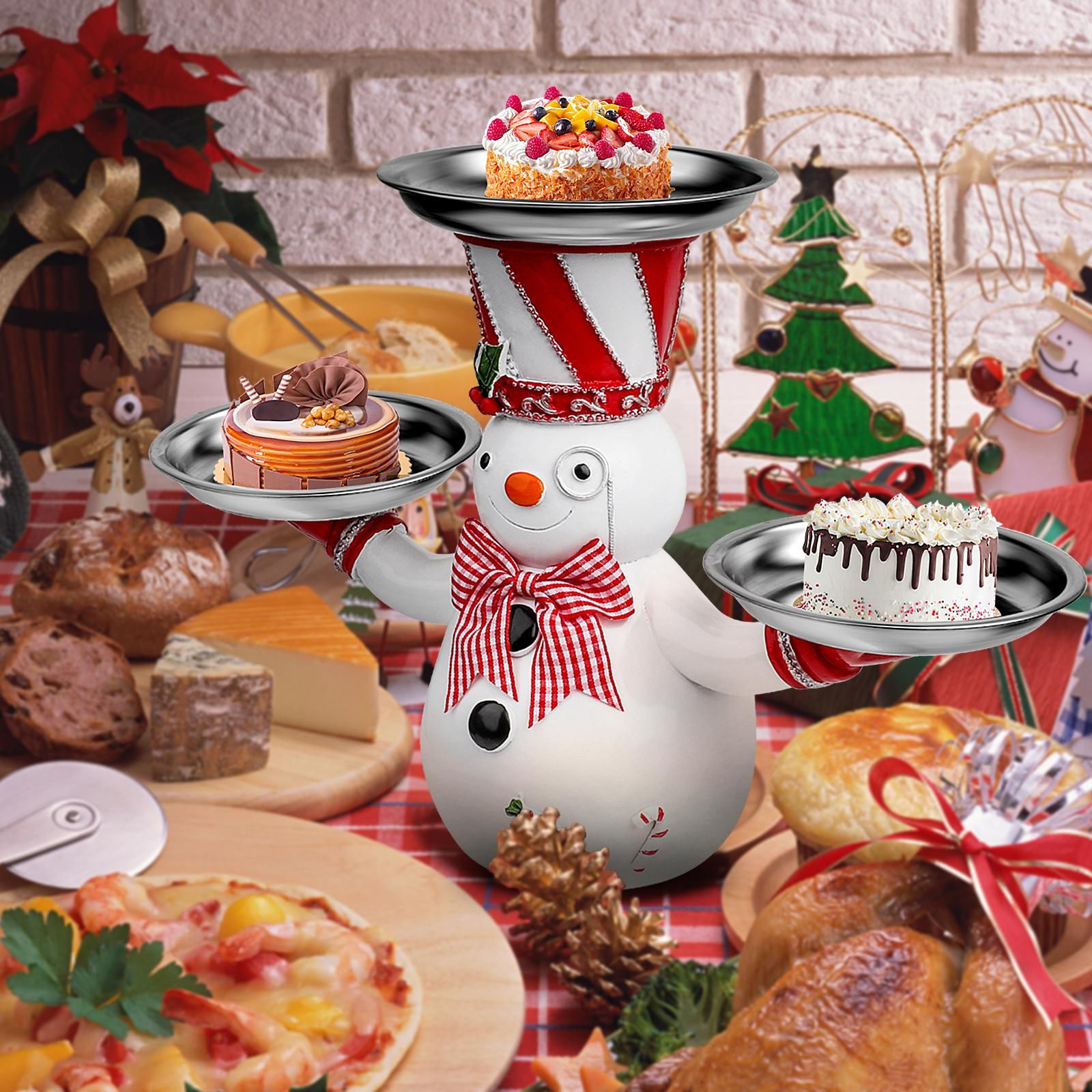 Christmas Snowman Treats Holder Santa Holding Tray Fruit Bowl Rack Resin Home Party Food Snack Storage Rack - Image 6