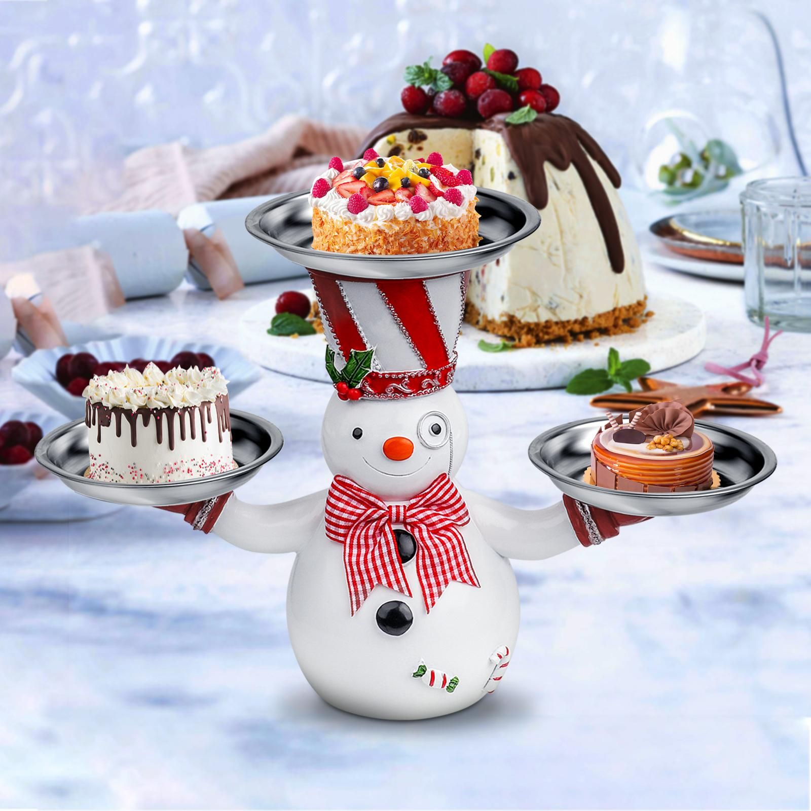 Christmas Snowman Treats Holder Santa Holding Tray Fruit Bowl Rack Resin Home Party Food Snack Storage Rack - Image 7