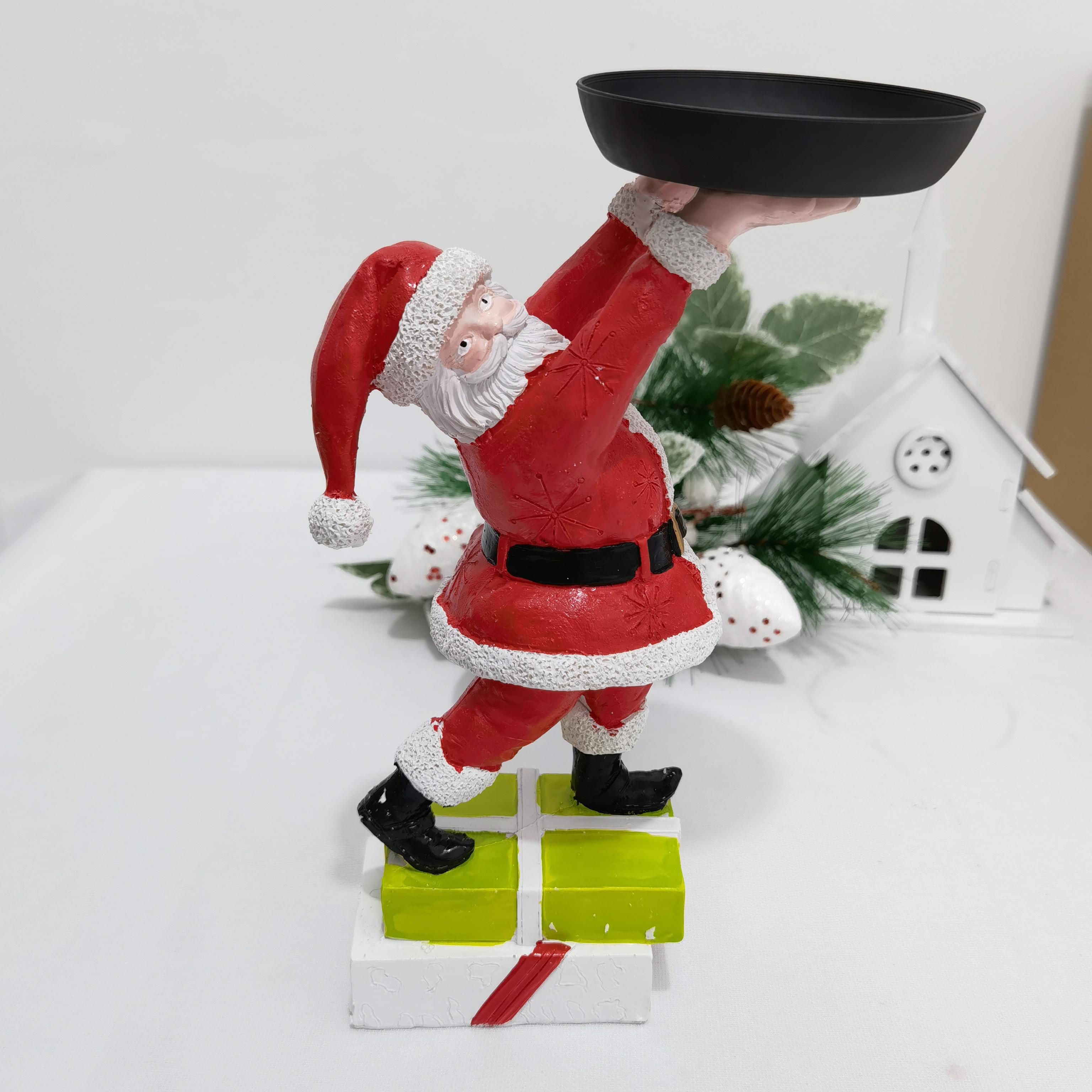 Christmas Snowman Treats Holder Santa Holding Tray Fruit Bowl Rack Resin Home Party Food Snack Storage Rack - Image 3